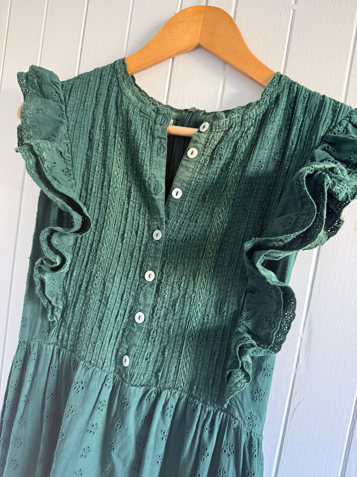 PRELOVED - ARLINGTON DRESS FOREST GREEN BUTTON THROUGH L