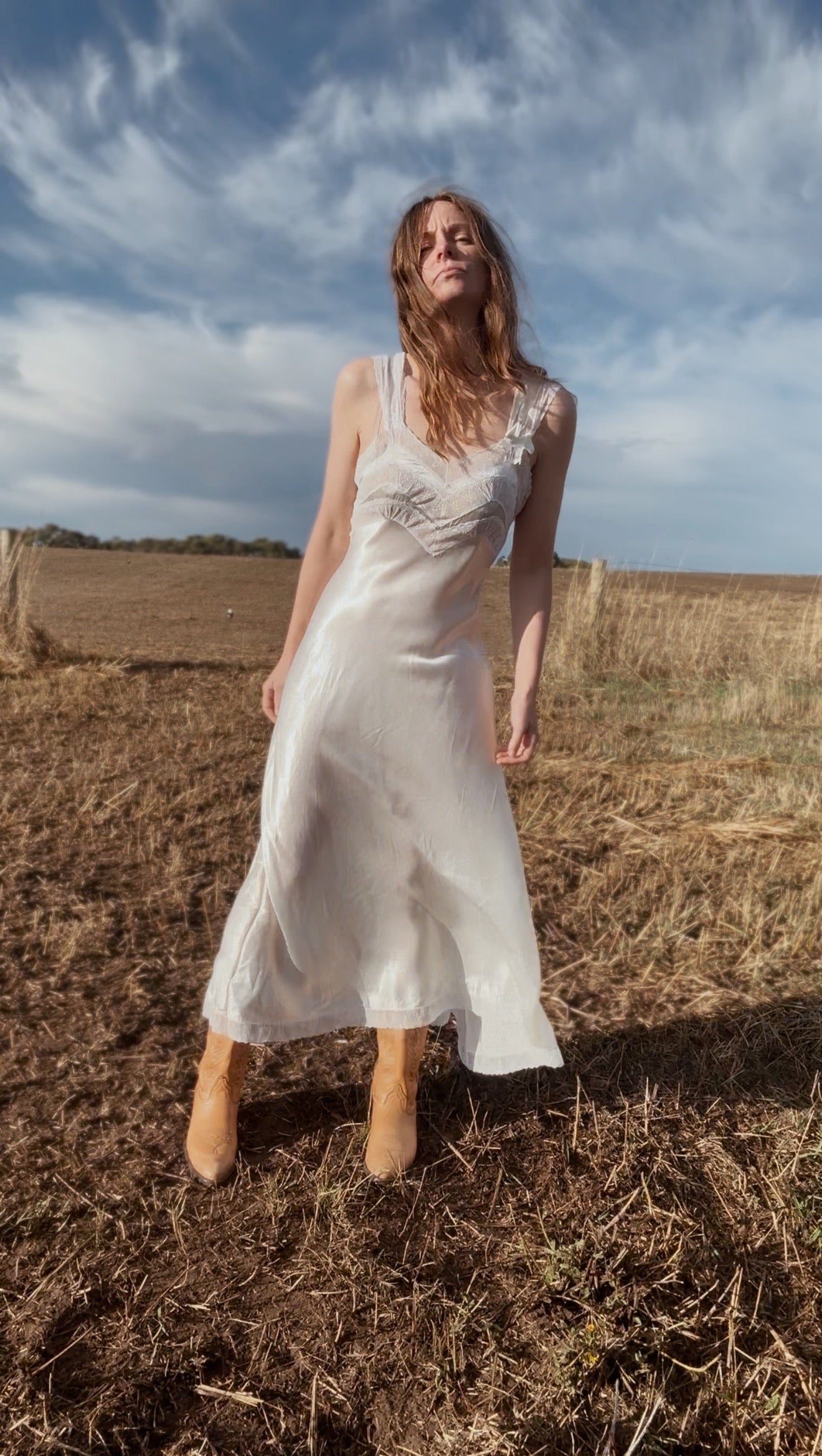 VINTAGE PATOLAINE 1930'S SLIP DRESS WHITE XS