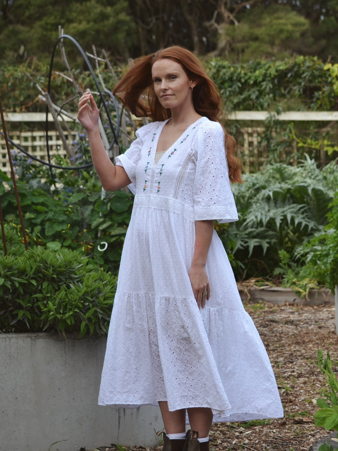 REWORKED COTTON LACE EMBROIDERED DRESS