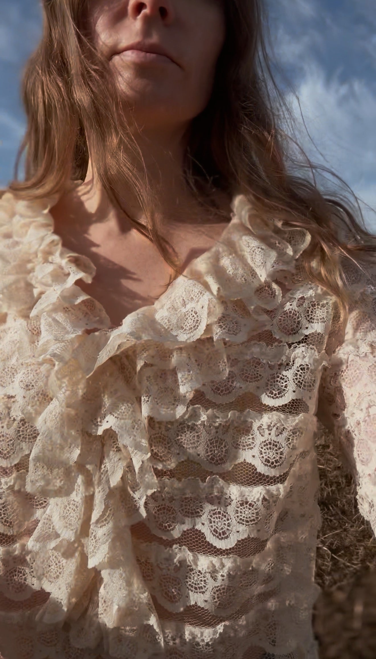 VINTAGE JOHN CRAIG LACE RUFFLE BLOUSE CREAM XS