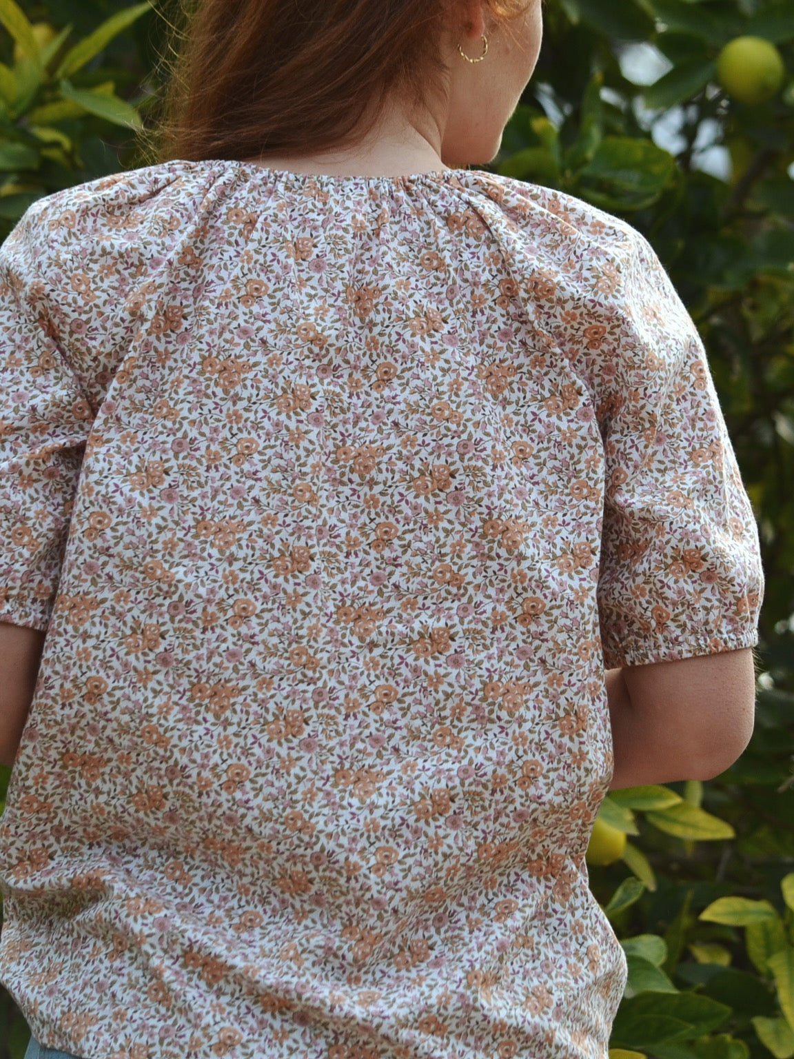 REWORKED - ONE OF A KIND COTTON SMOCK BLOUSE PINK FLORAL SMALL