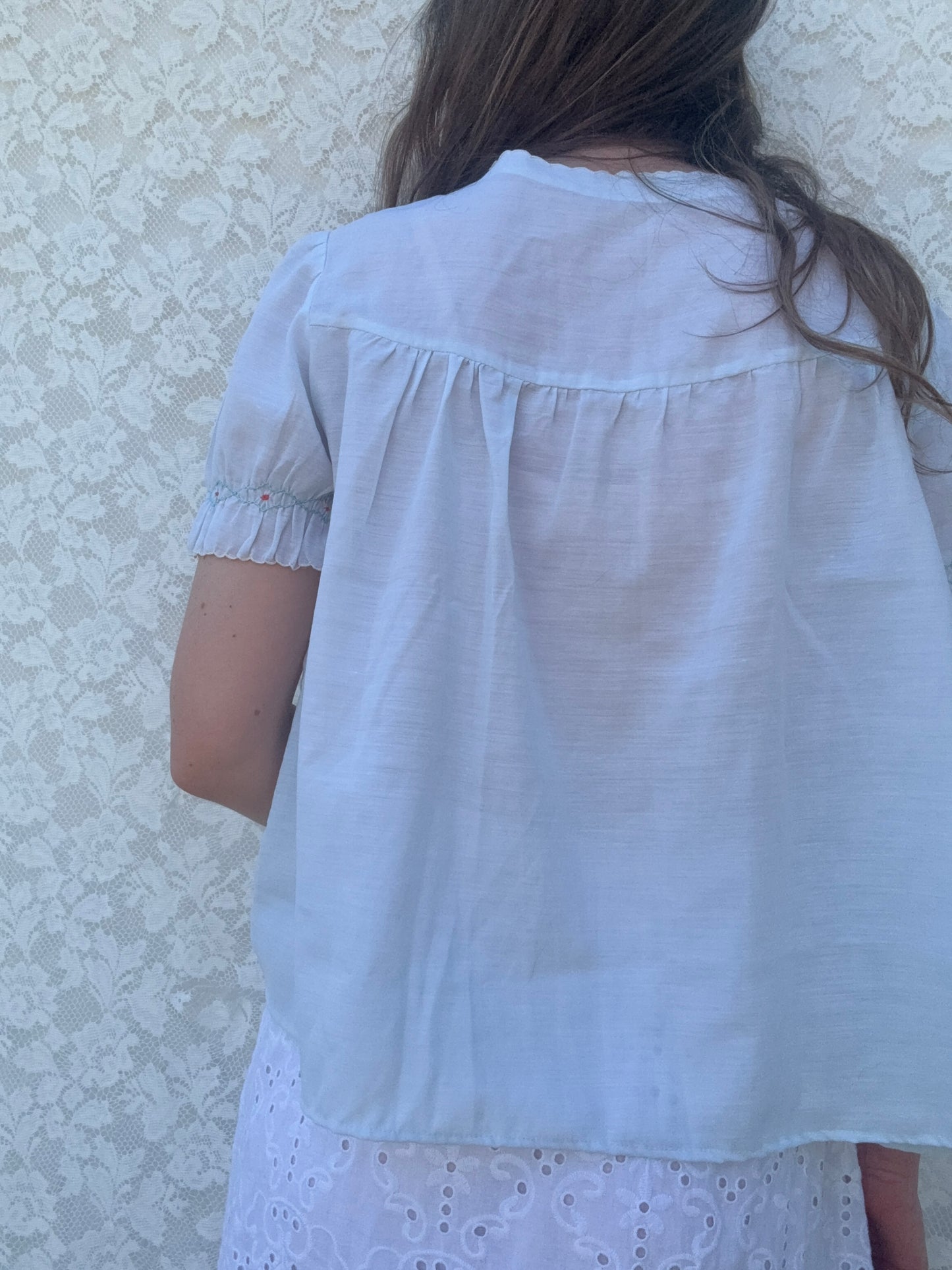 REWORKED - LIGHT BLUE SMOCK DETAILED BLOUSE 8-12