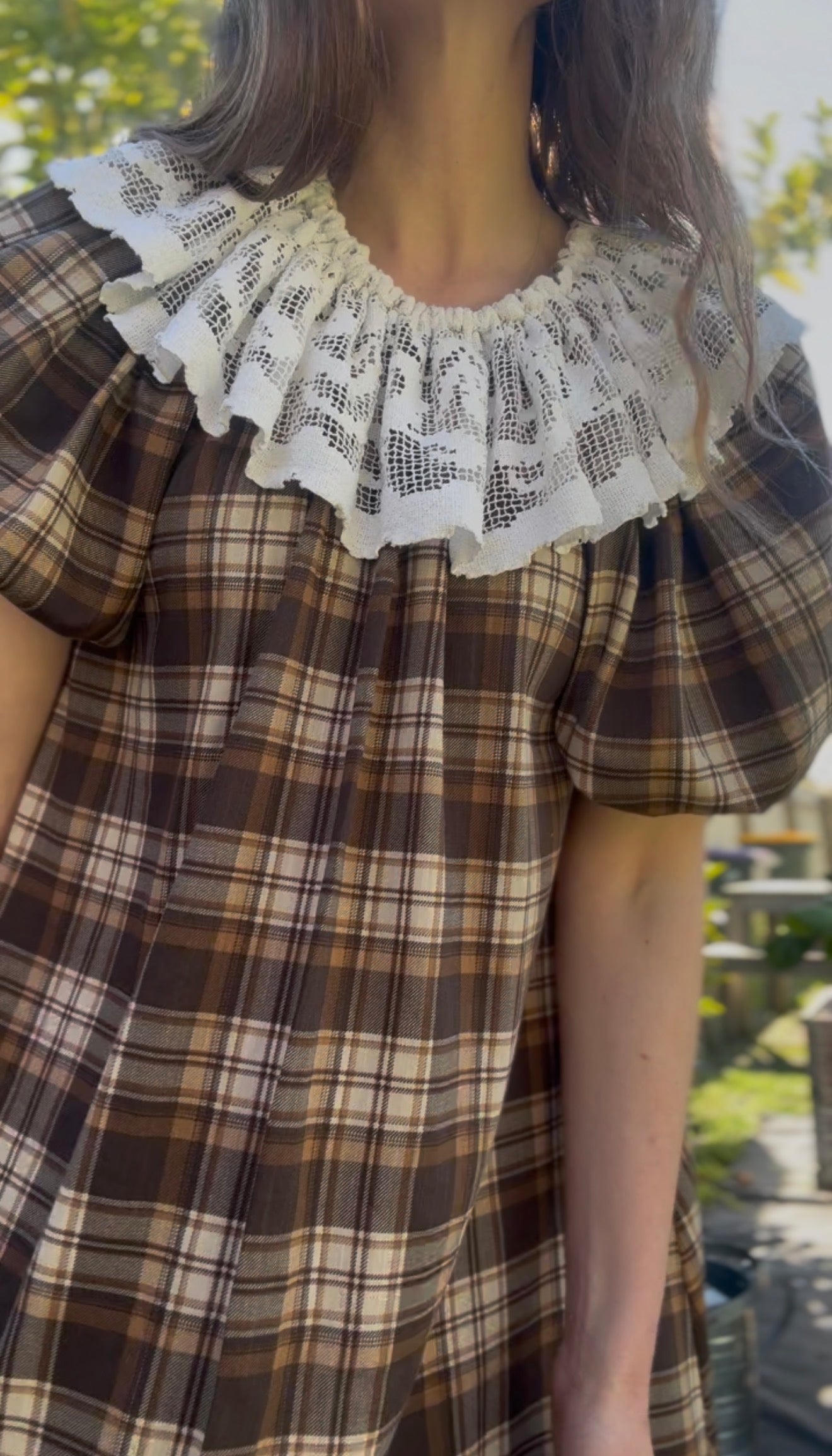 ONE OF A KIND SMOCK DRESS BROWN PLAID - M