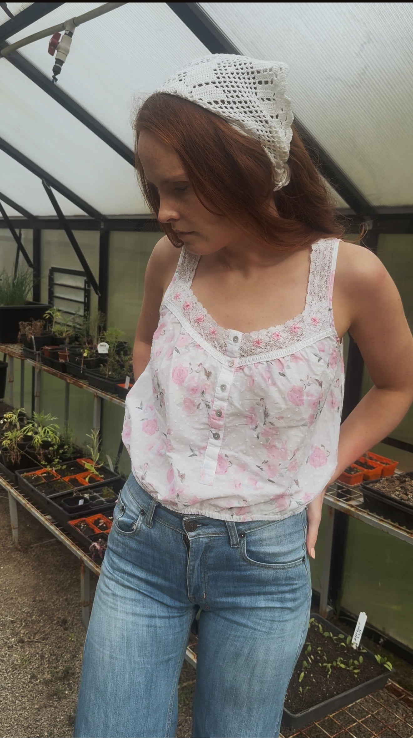 REWORKED - ONE OF A KIND CROP COTTON BLOUSE XS/S