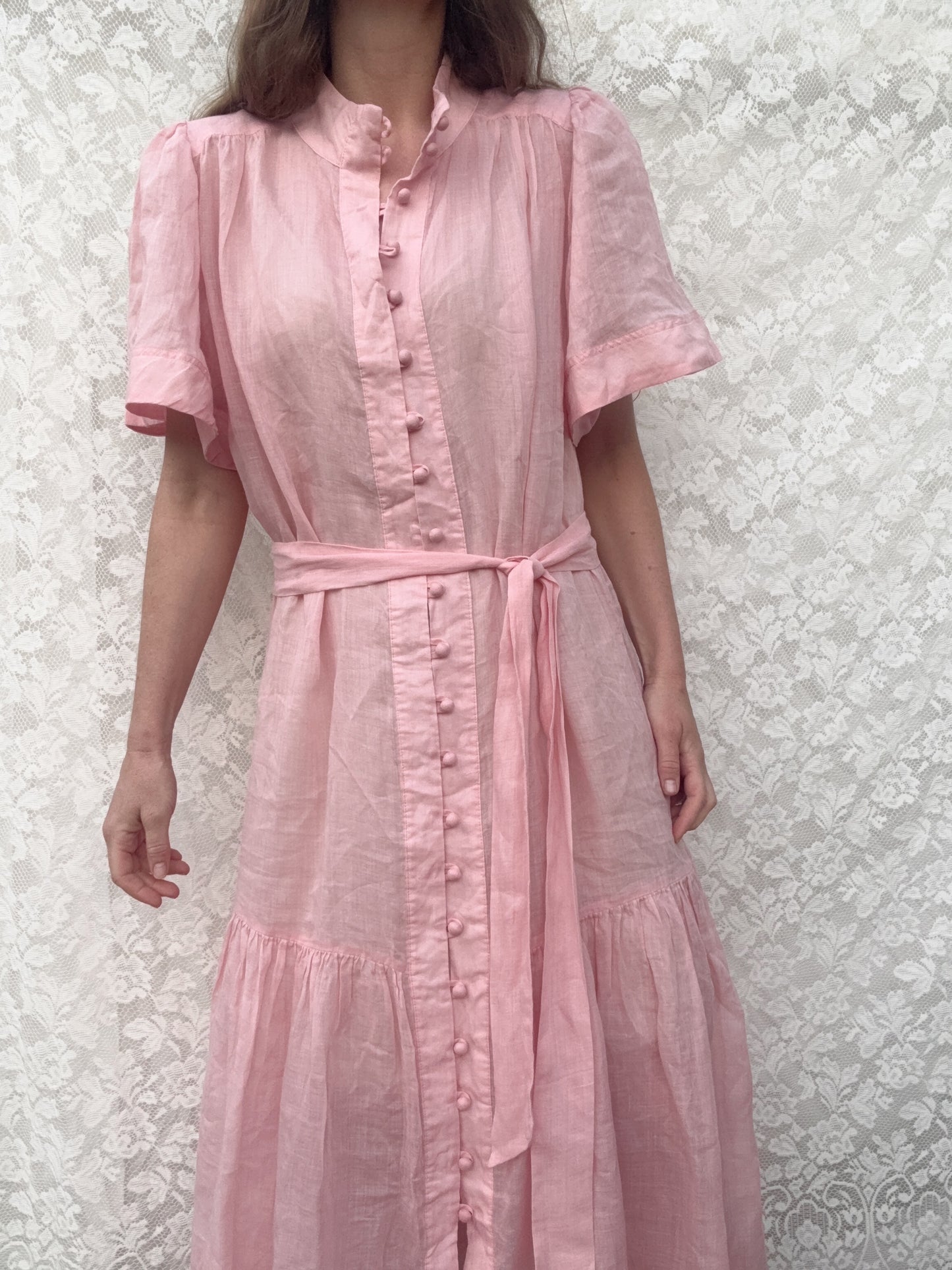 VINTAGE PINK COTTON LINEN DRESS XS-M