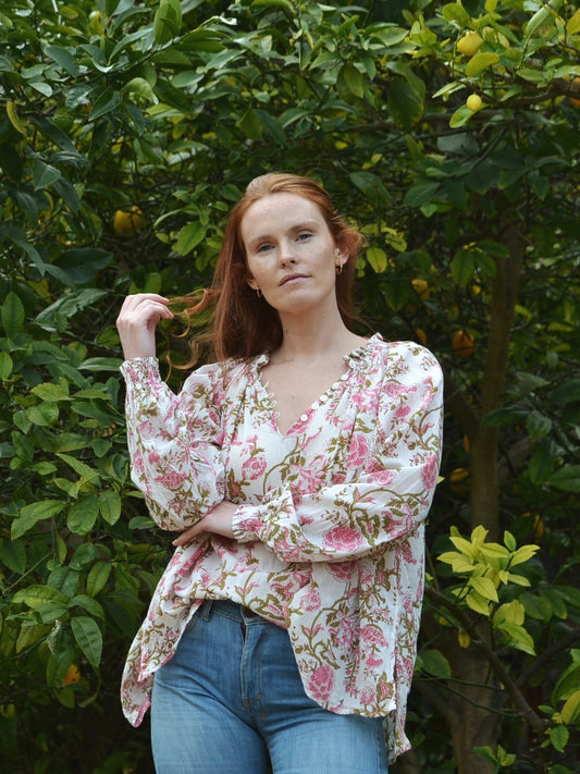 ONE OF A KIND PRAIRIE BLOUSE HAND BLOCK