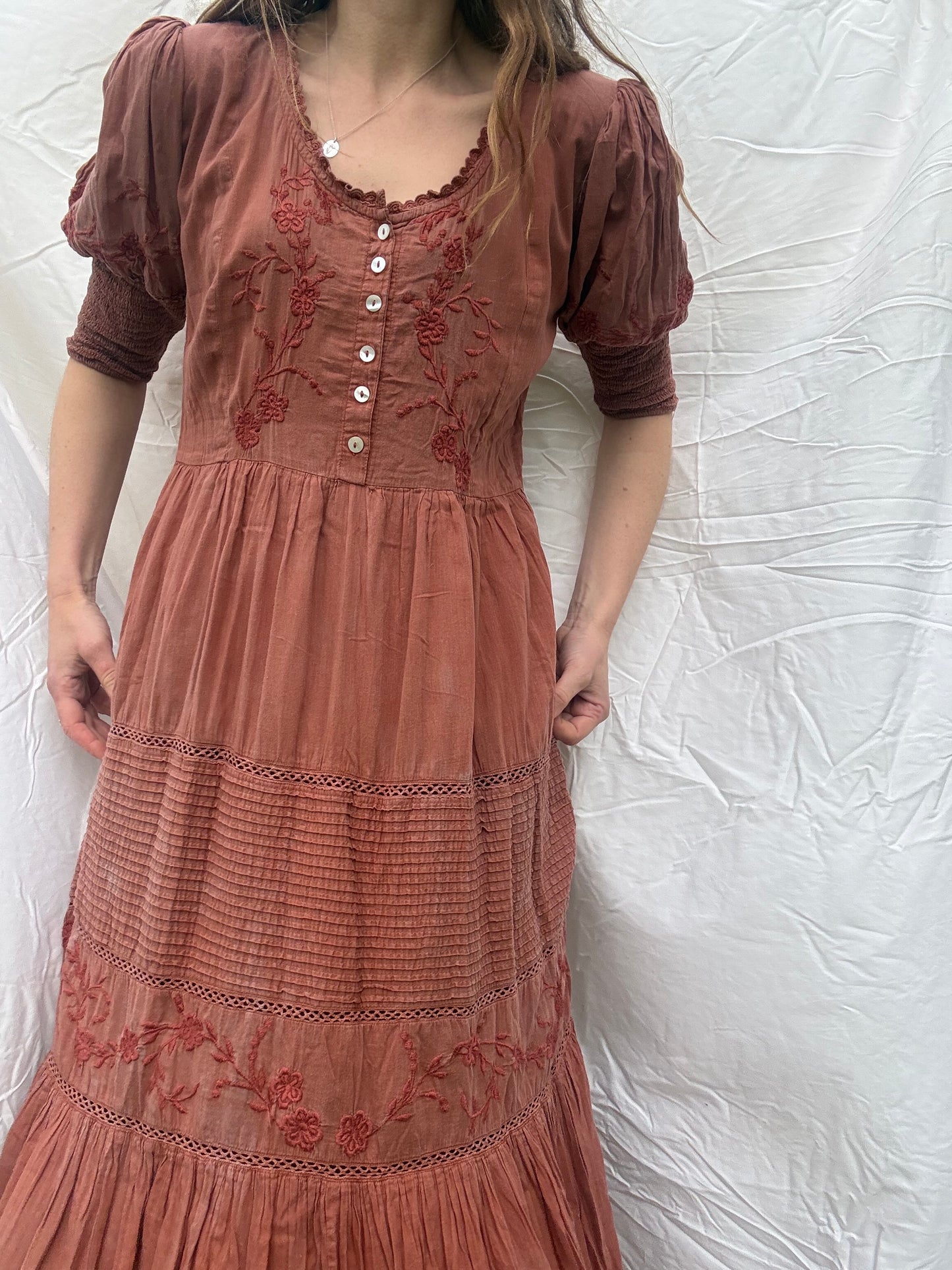 PRELOVED - 100% RECYCLED COTTON - AUGUSTINE MAXI DRESS DESERT CLAY S