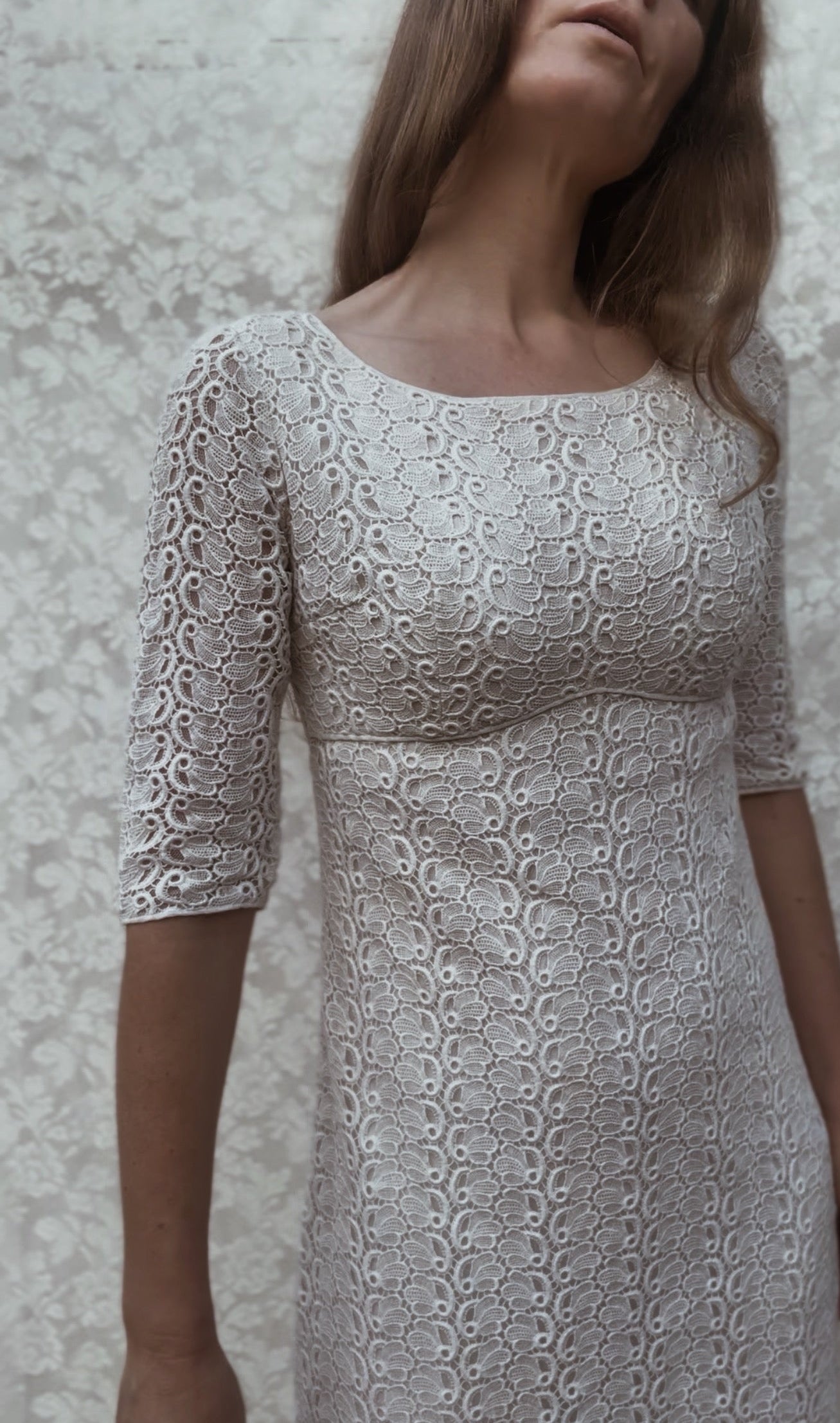 VINTAGE CROCHET WHITE LACE DRESS XS