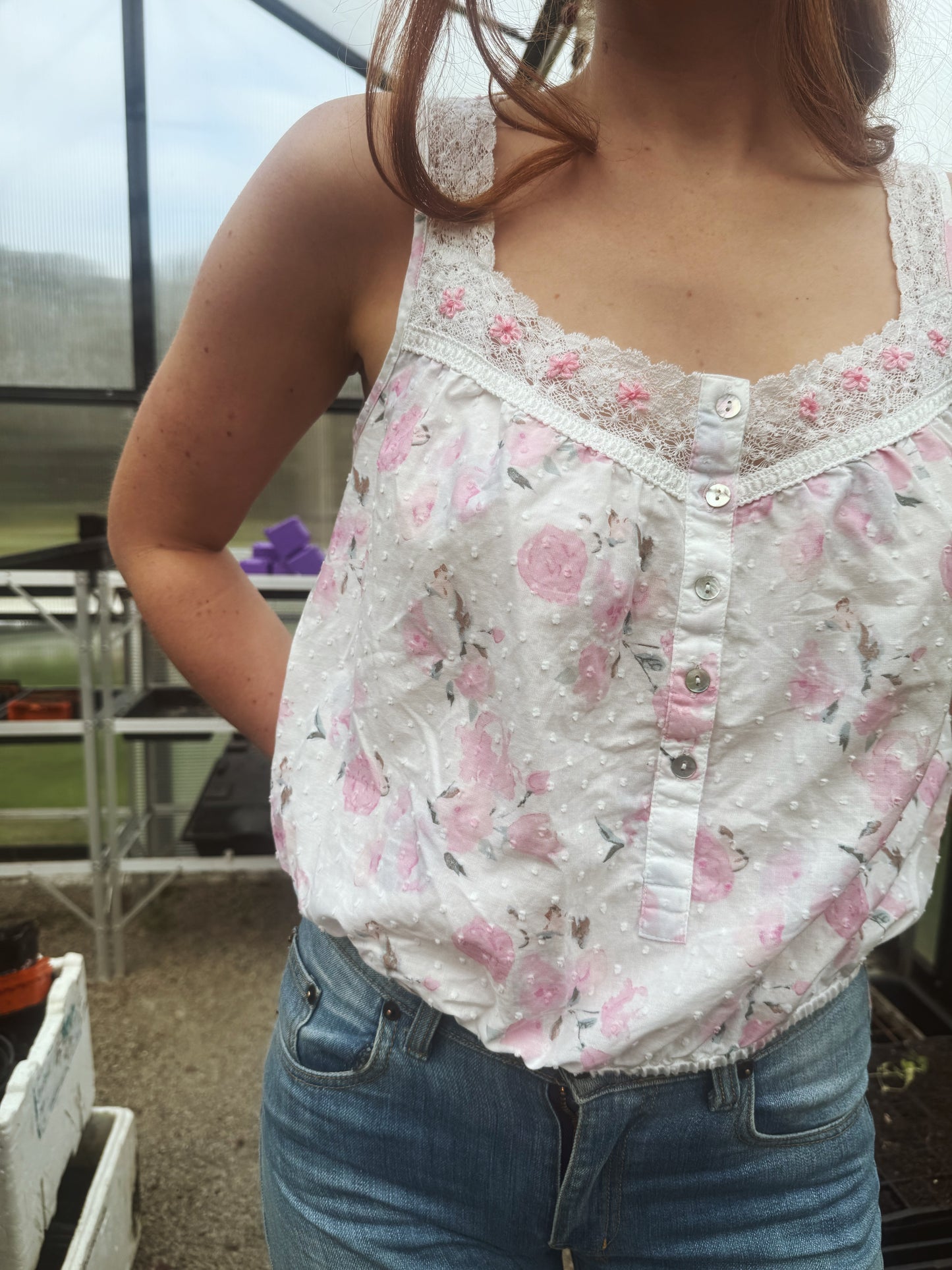 REWORKED - ONE OF A KIND CROP COTTON BLOUSE XS/S