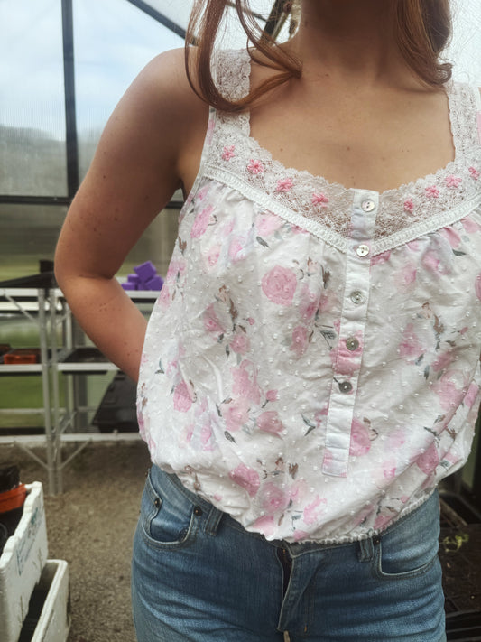 REWORKED - ONE OF A KIND CROP COTTON BLOUSE XS/S