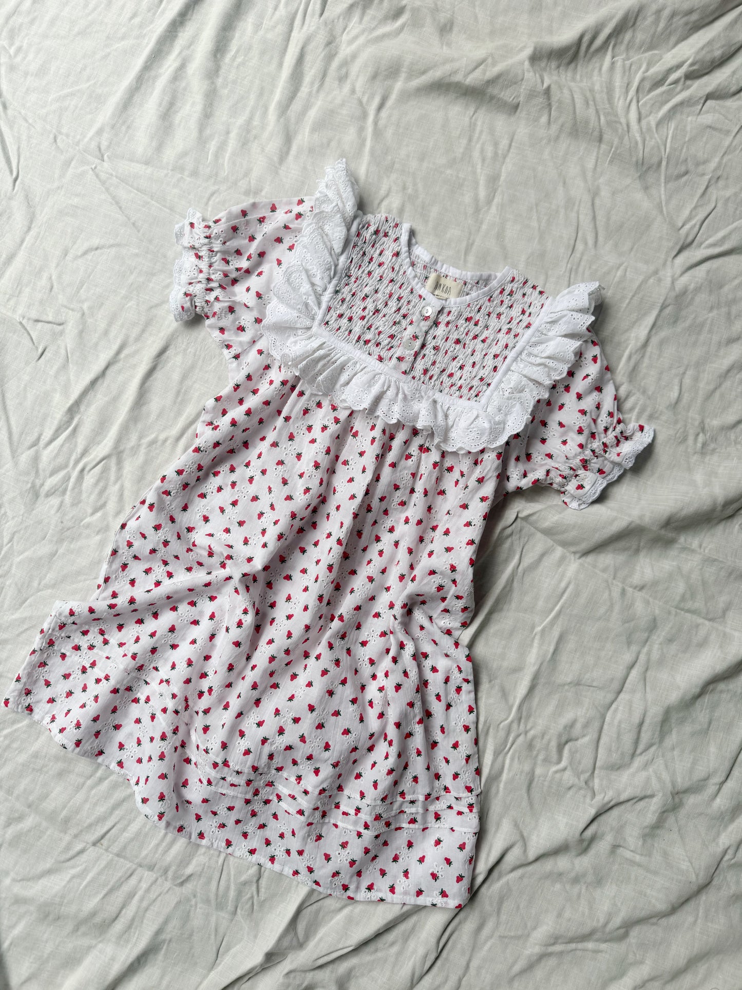 100% RECYCLED COTTON - ANNABELLE GIRL'S STRAWBERRY DRESS