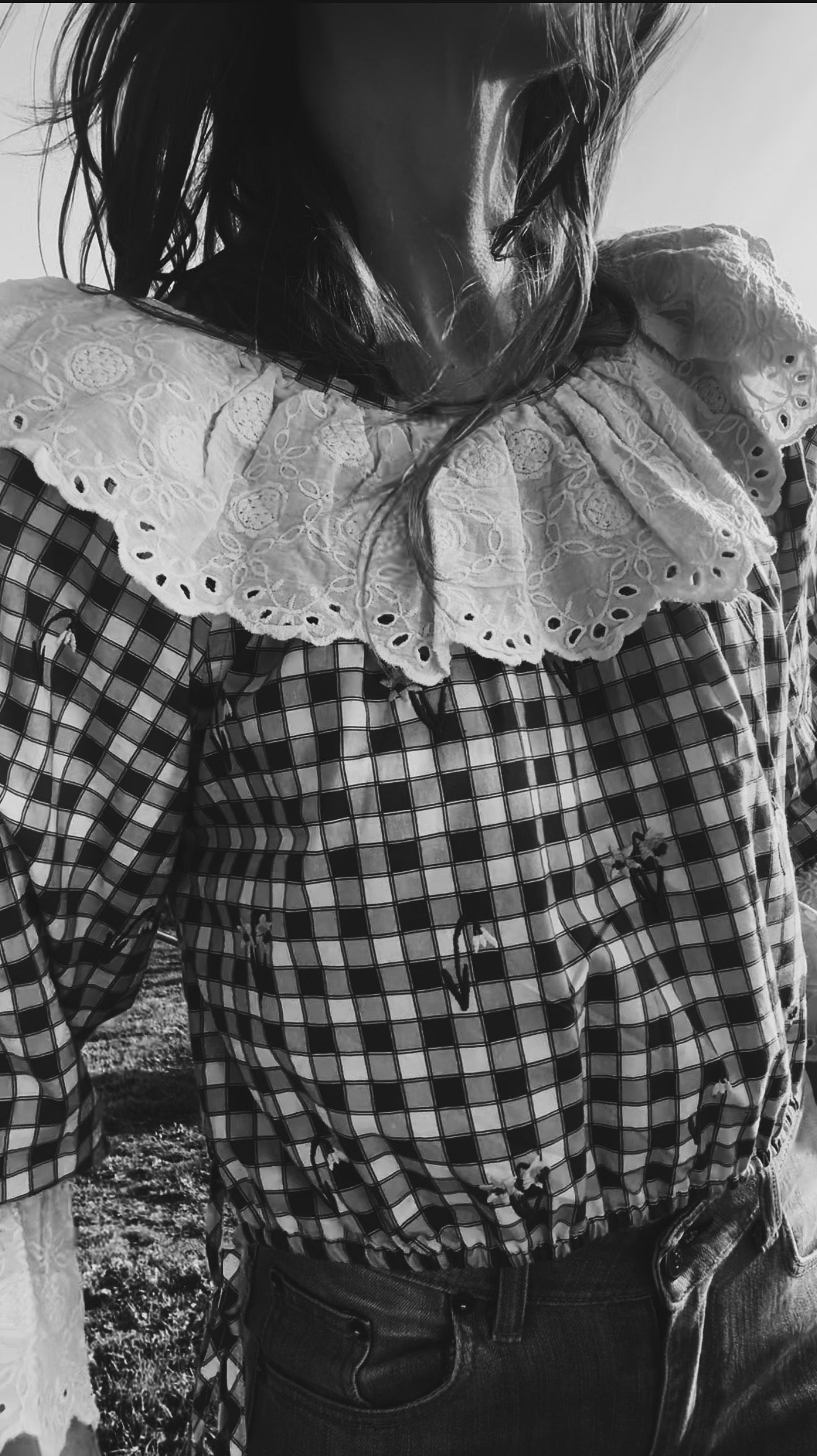 100% RECYCLED COTTON - MARTHA BLUE GINGHAM BLOUSE