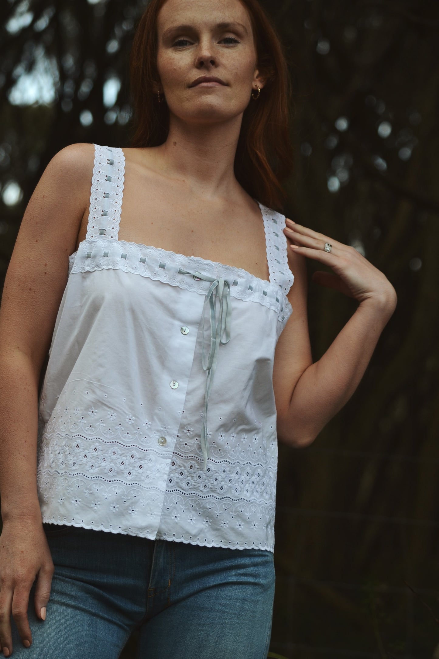 REWORKED - ONE OF A KIND COTTON CAMISOLE WITH VELVET RIBBON LARGE