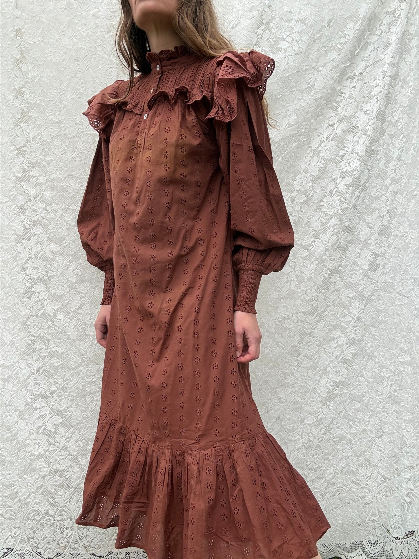 SECOND - 100% RECYCLED COTTON - CLOTHILDE DRESS RUST