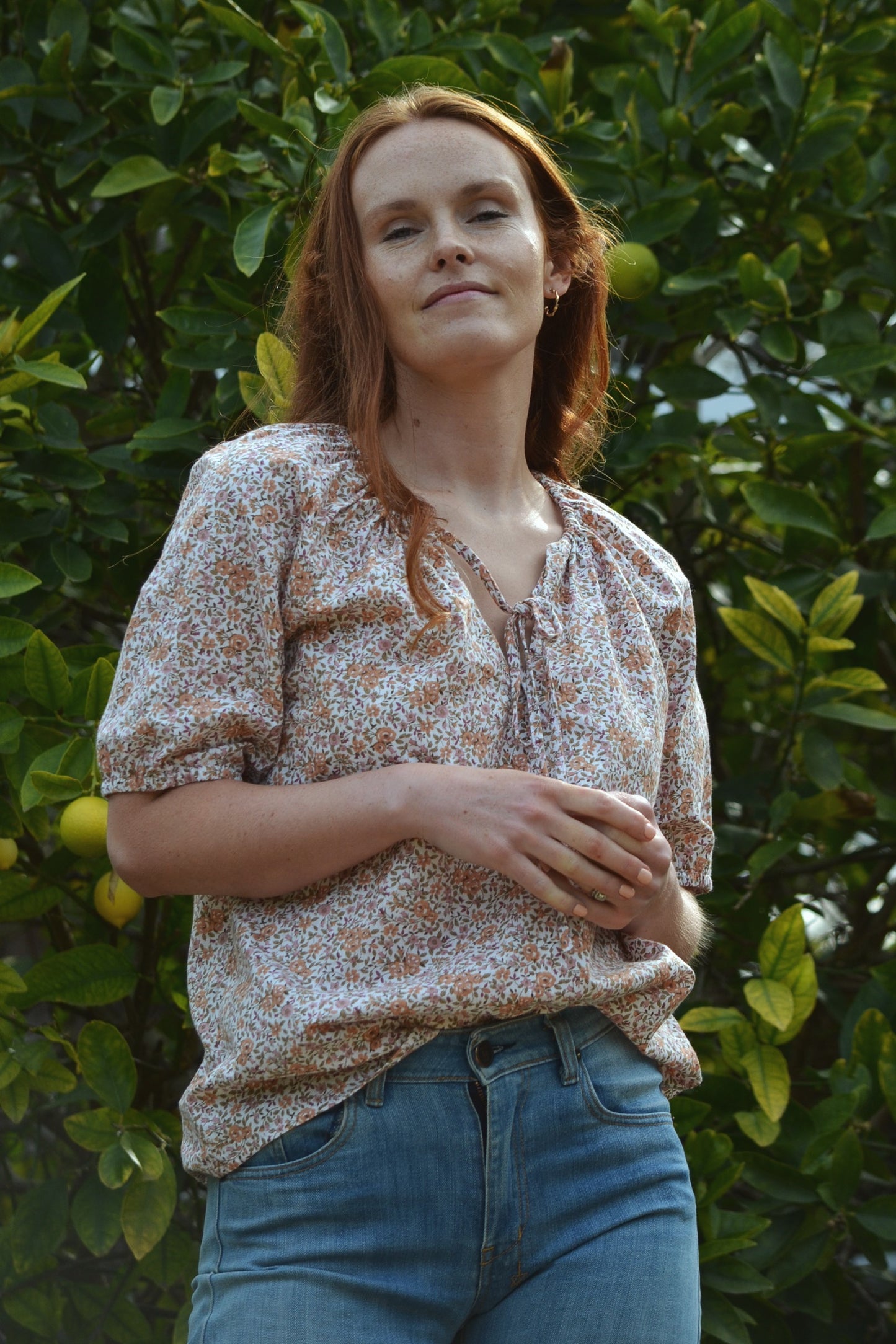 REWORKED - ONE OF A KIND COTTON SMOCK BLOUSE PINK FLORAL SMALL