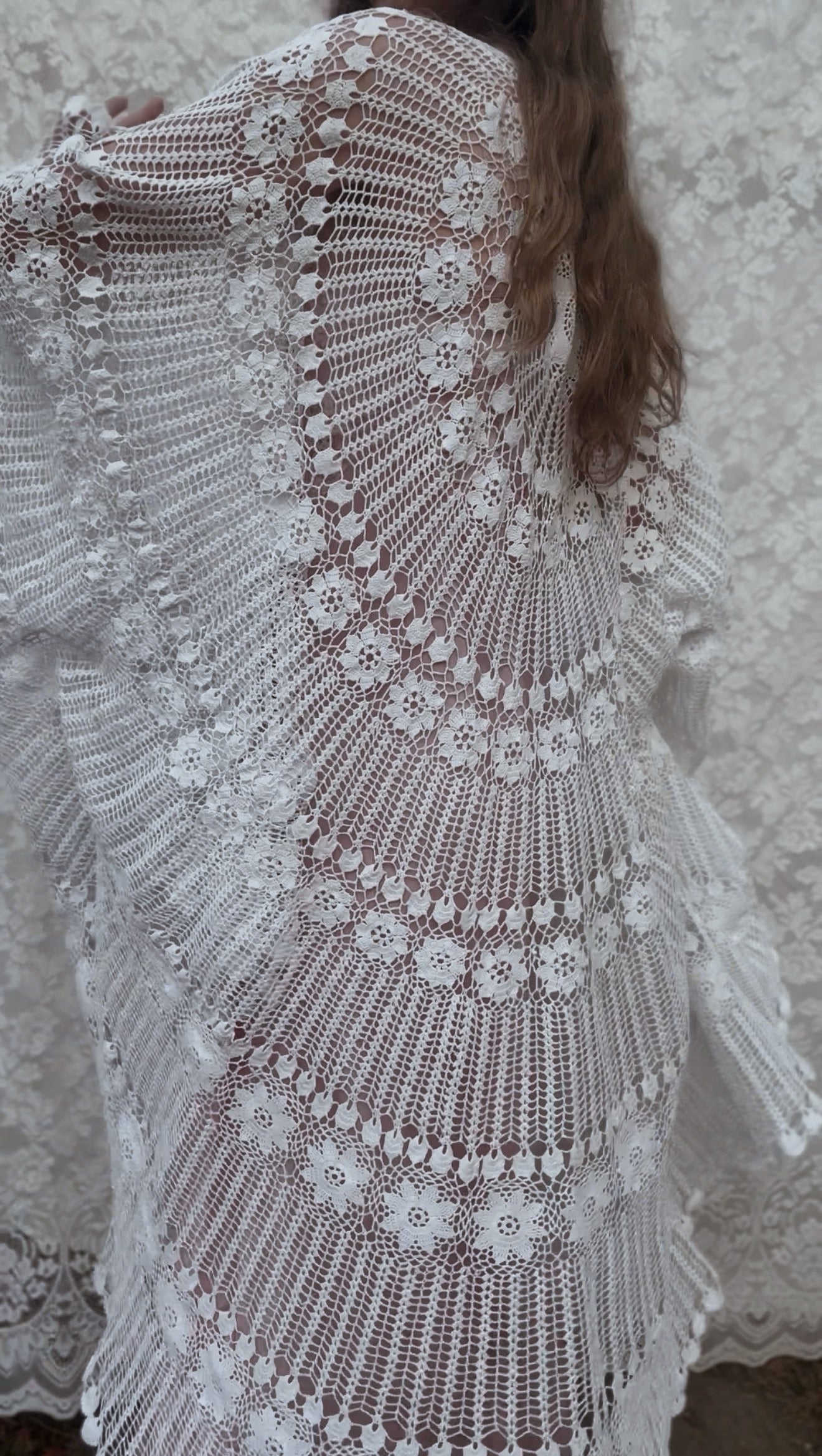 REWORKED - WHITE CROCHET THROW ONE SIZE