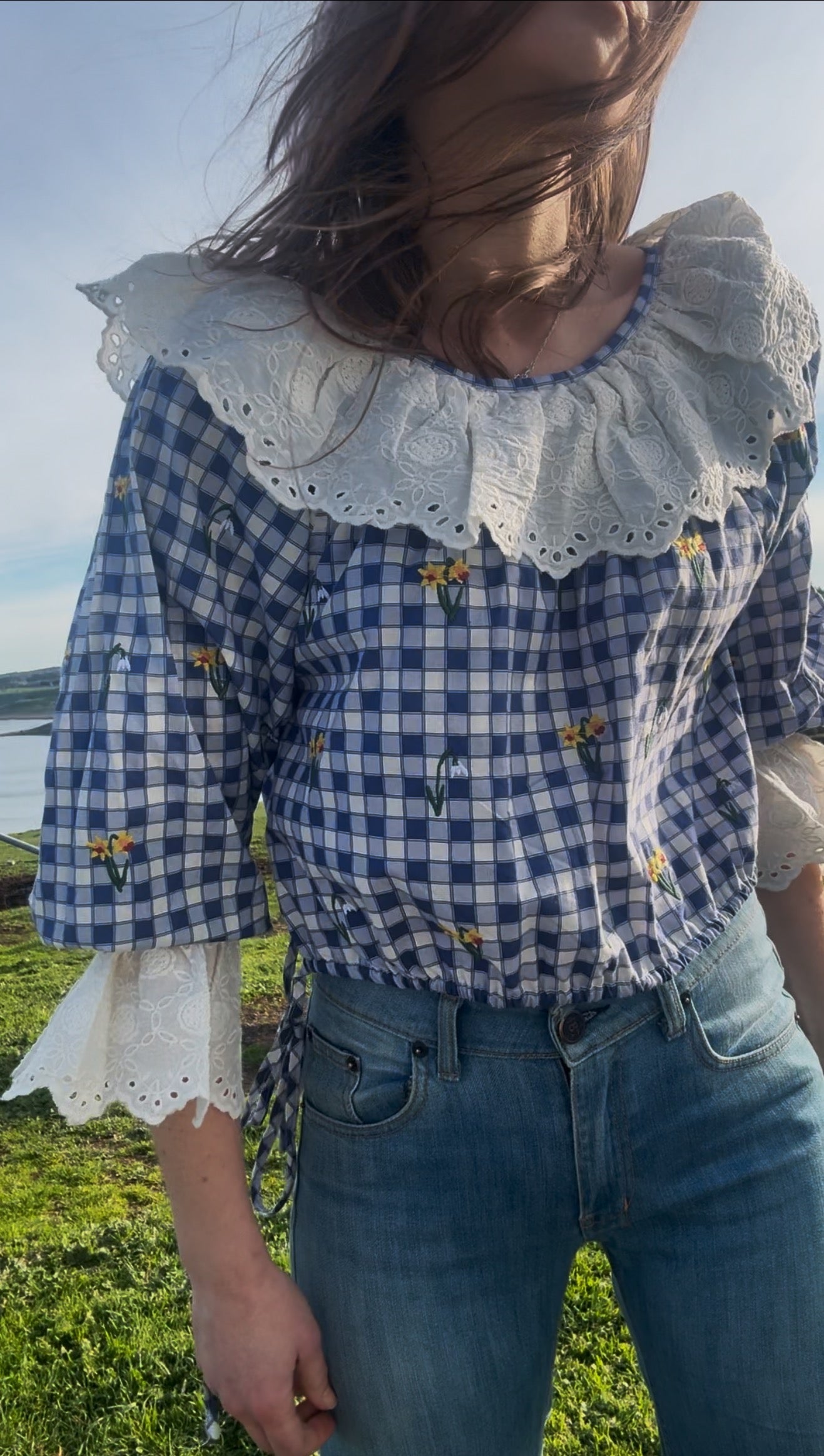 100% RECYCLED COTTON - MARTHA BLUE GINGHAM BLOUSE