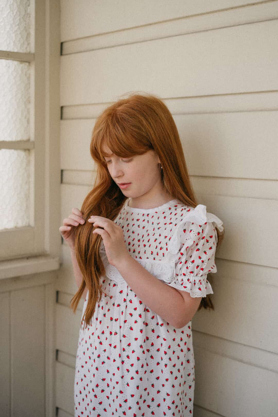 100% RECYCLED COTTON - ANNABELLE GIRL'S STRAWBERRY DRESS