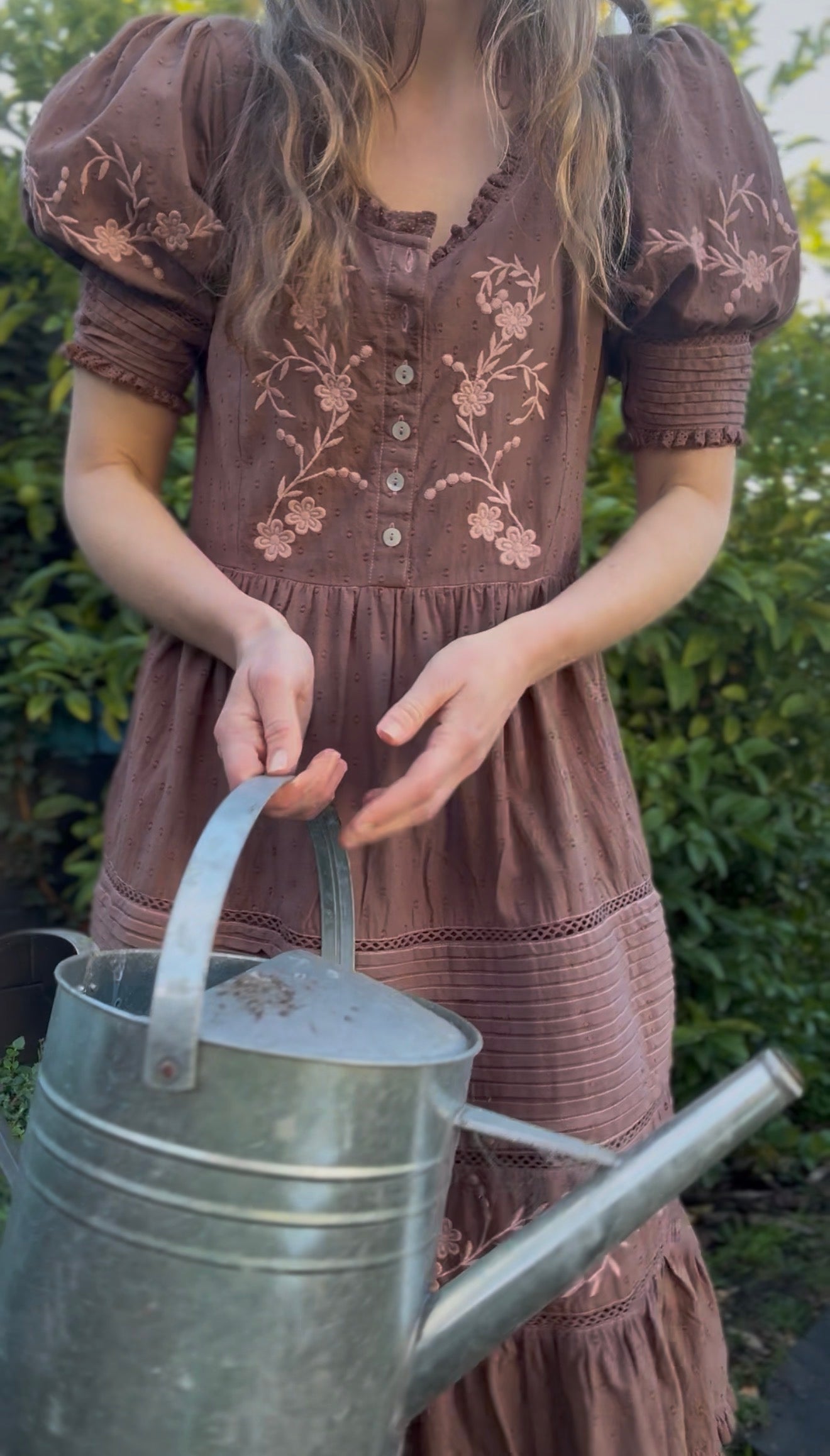 100% RECYCLED COTTON - FAUSTINE DRESS PASTEL WASHED BROWN