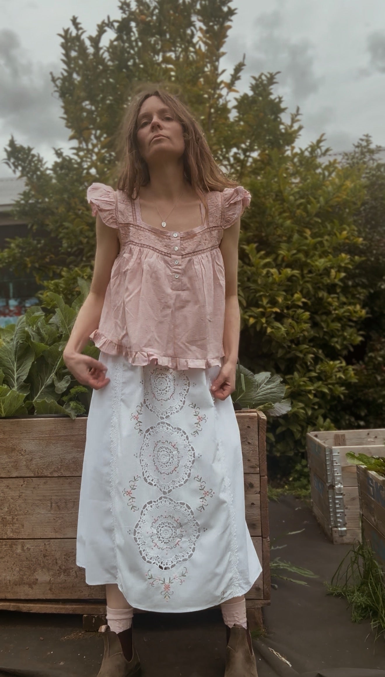 ONE OF A KIND CROCHET MEDALLION MIDI SKIRT M-L