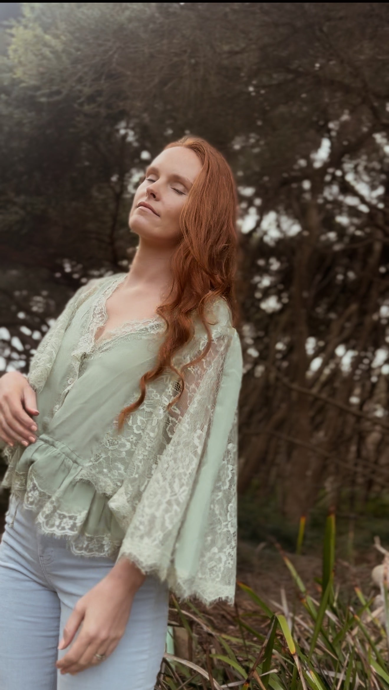 AMORET SILK CAPELET BLOUSE - SAGE