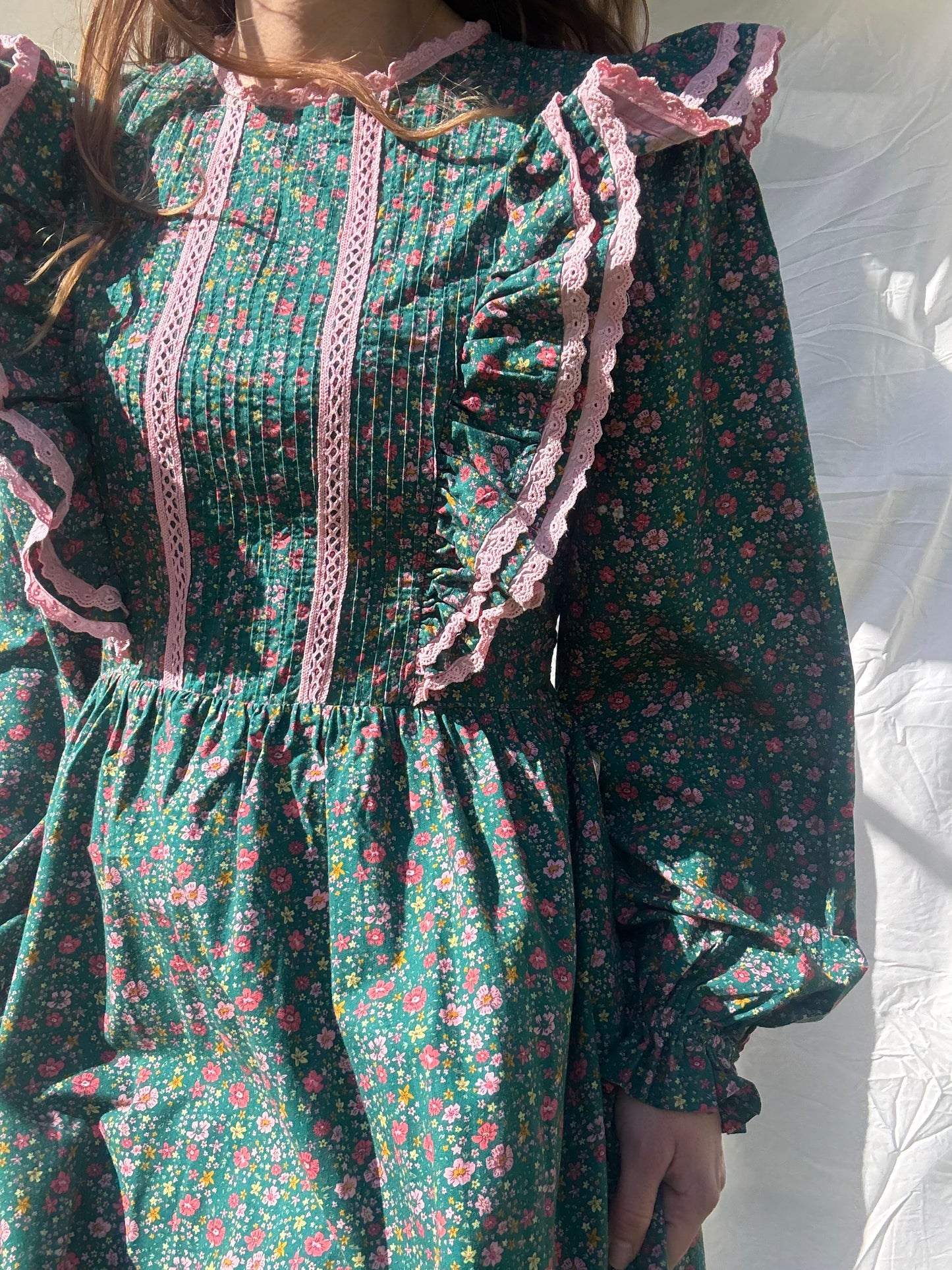 PRELOVED - BRAMWELL DRESS DITSY FLORAL TEAL PINK POPLIN XS (Copy)