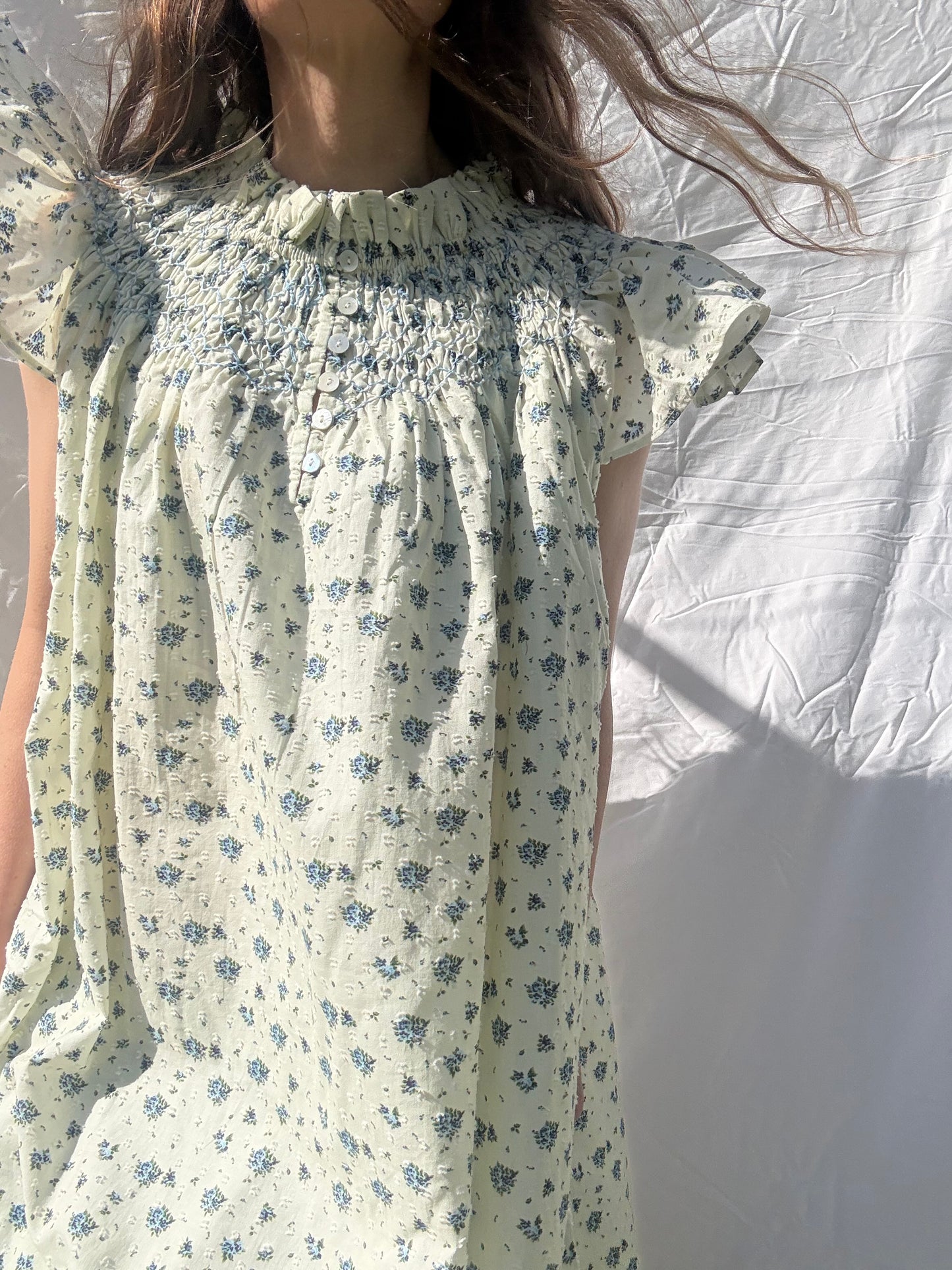 PRELOVED - 100% RECYCLED DOBBY COTTON - ELORA BLUE ROSE M