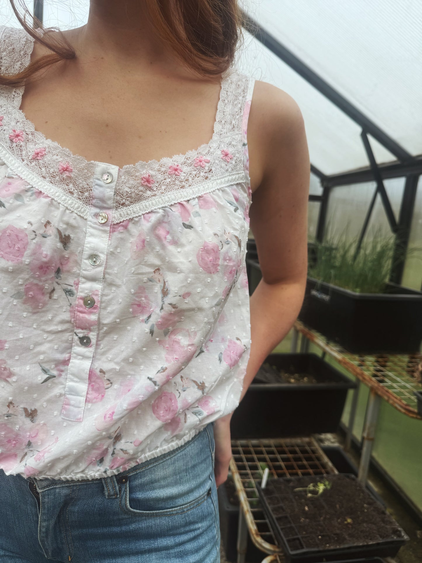 REWORKED - ONE OF A KIND CROP COTTON BLOUSE XS/S