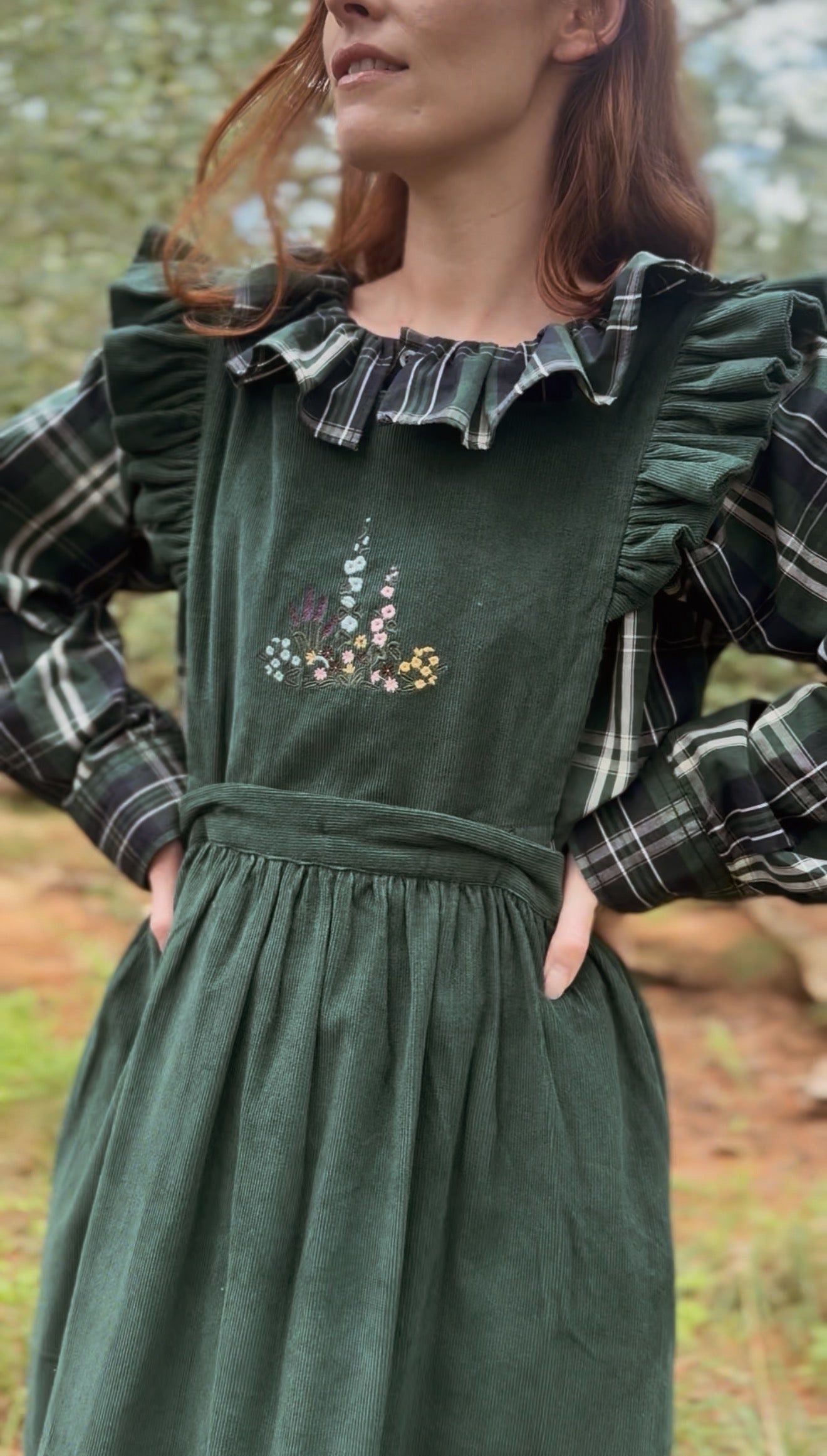 REWORKED PLAID CHECK GREEN & NAVY BLOUSE XS-M