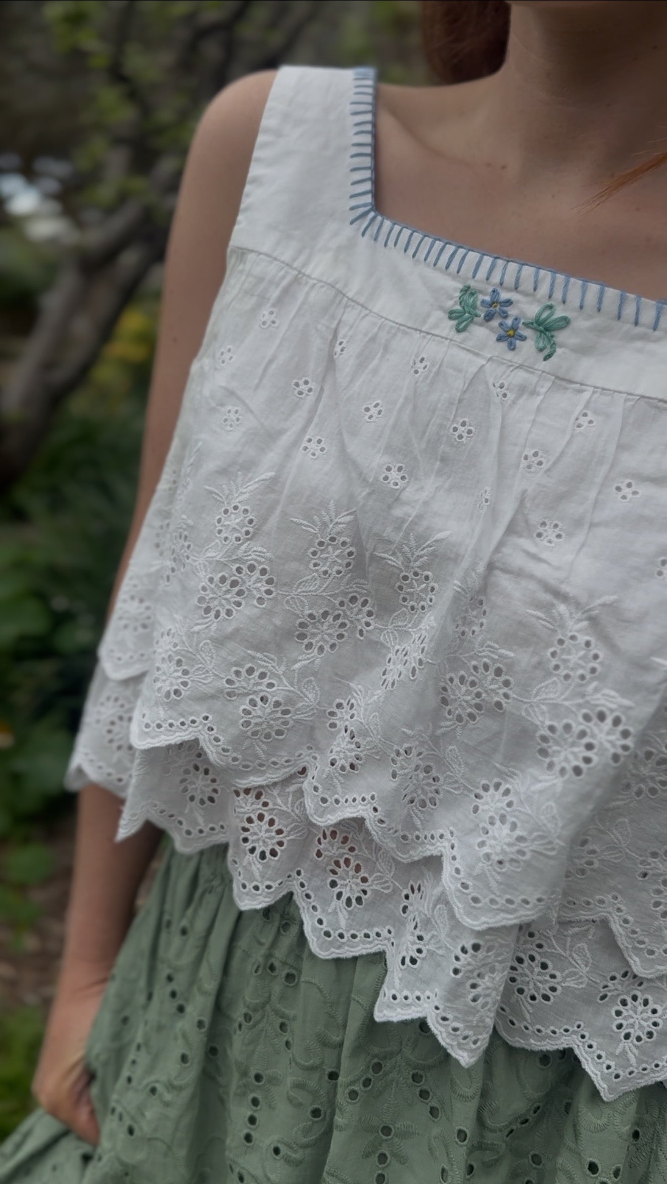 REWORKED - ONE OF A KIND COTTON EMBROIDERED BLOUSE MEDIUM - LARGE