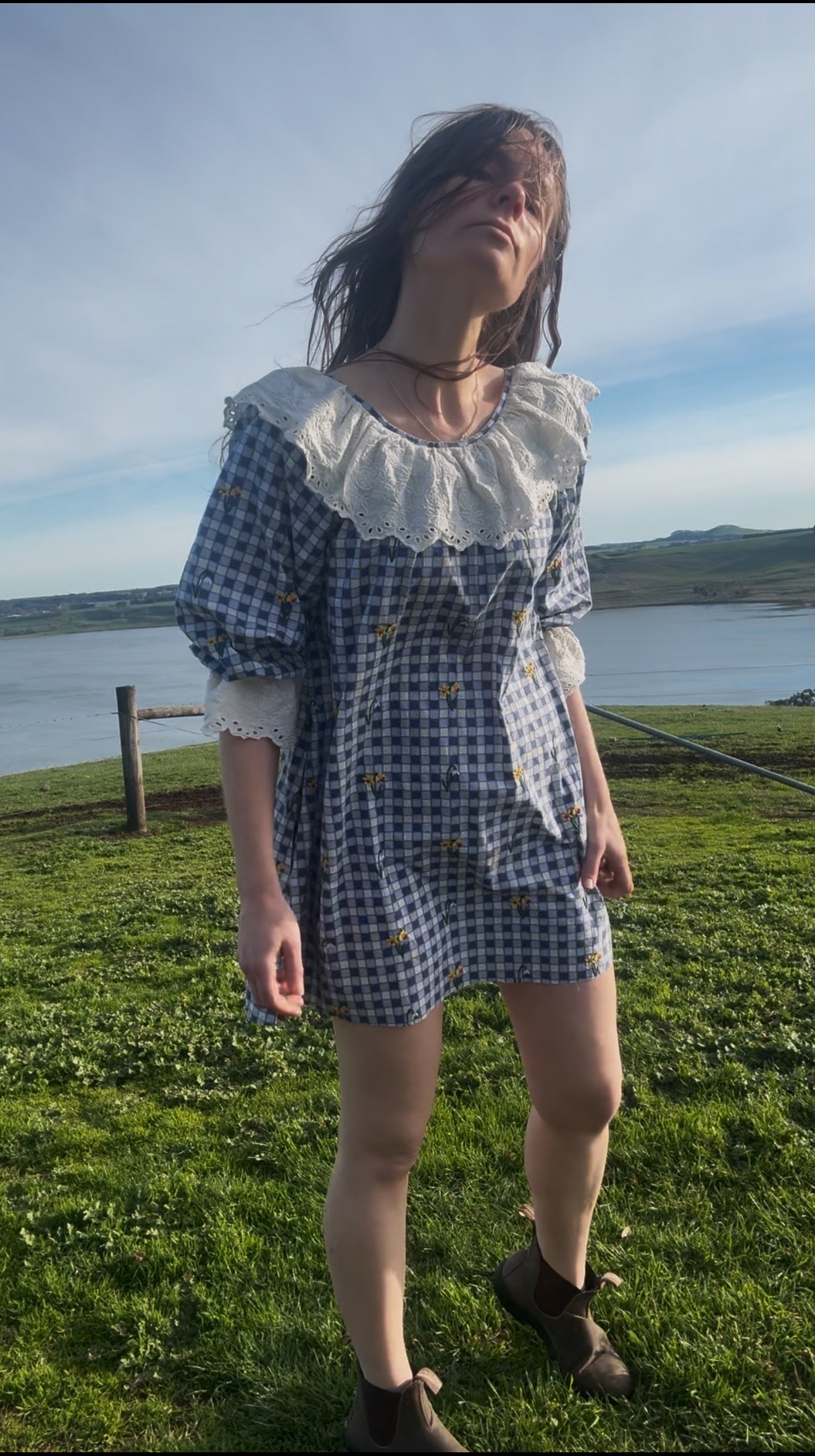 100% RECYCLED COTTON - MARTHA BLUE GINGHAM MINI