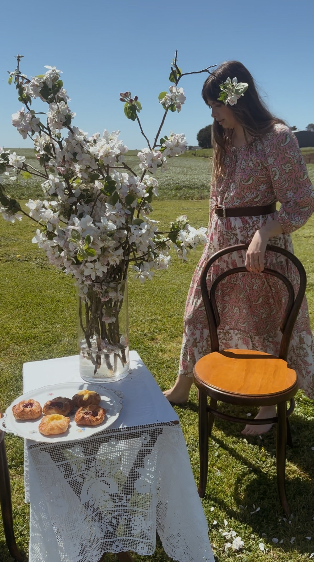 REWORKED - ONE OF A KIND PRU DRESS HAND BLOCK PINK FLORAL - SMALL - MEDIUM