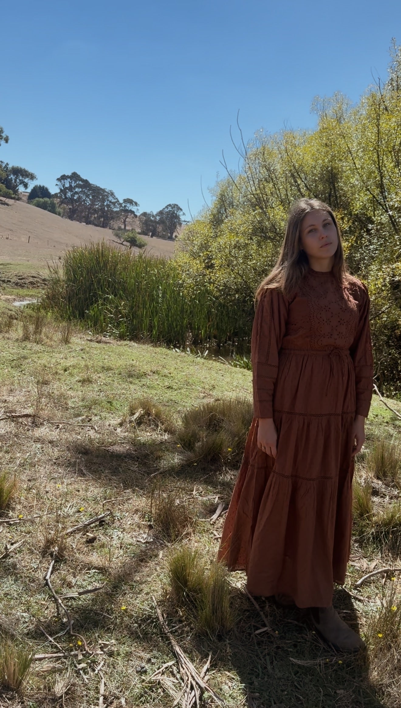 SAINSBURY COTTON LACE DRESS RUST