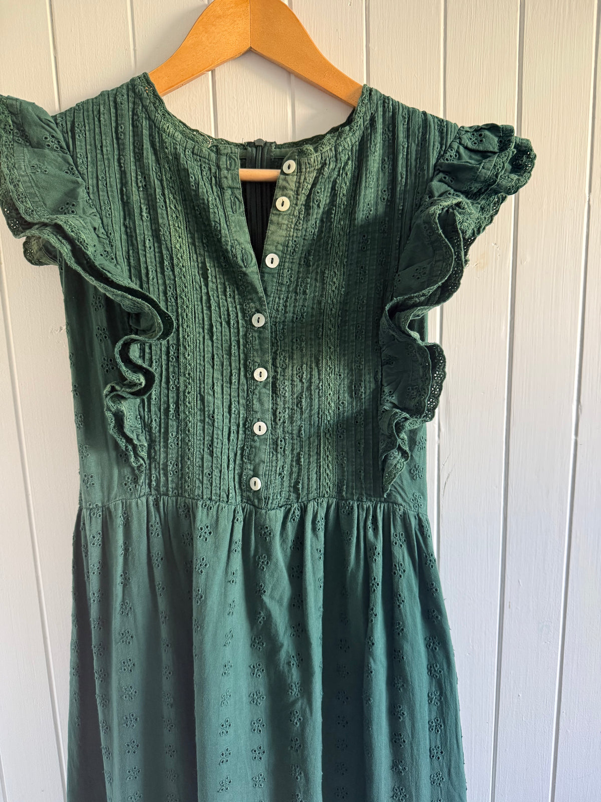 PRELOVED - ARLINGTON DRESS FOREST GREEN BUTTON THROUGH L