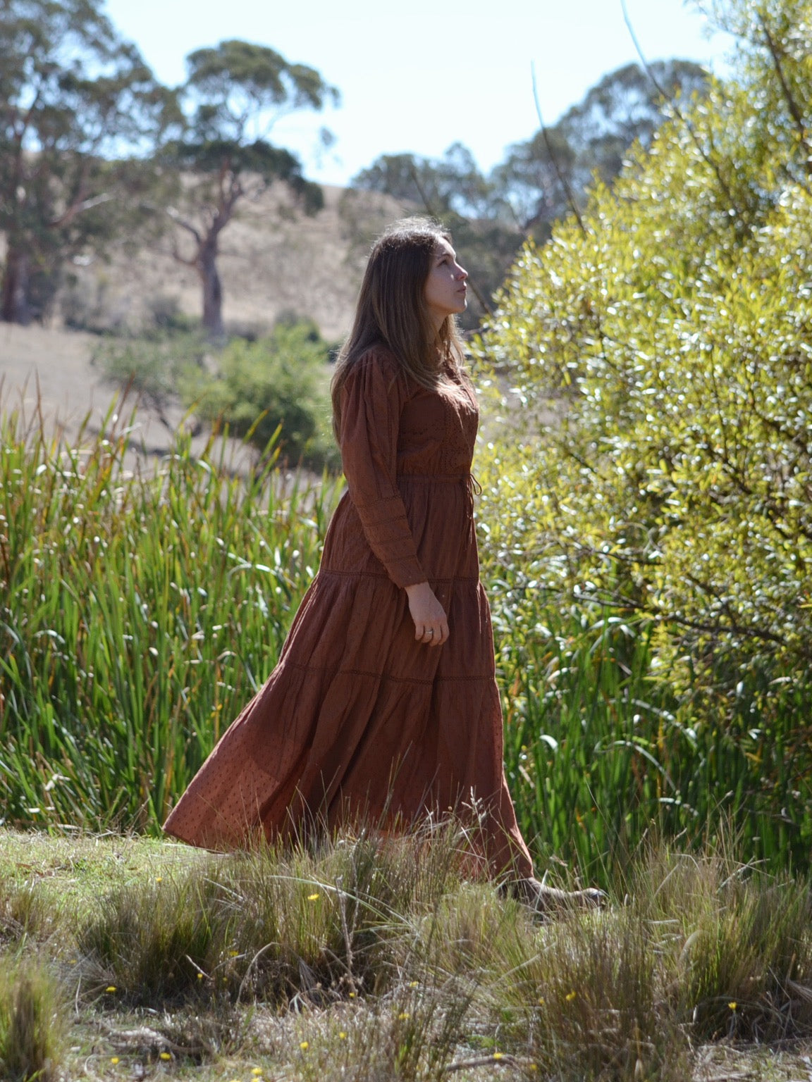 SAINSBURY COTTON LACE DRESS RUST