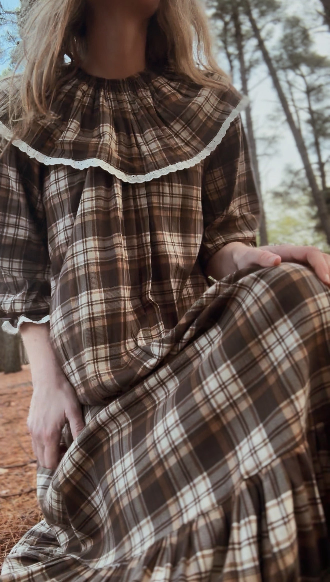 HETTIE SMOCK DRESS BROWN PLAID CHECK