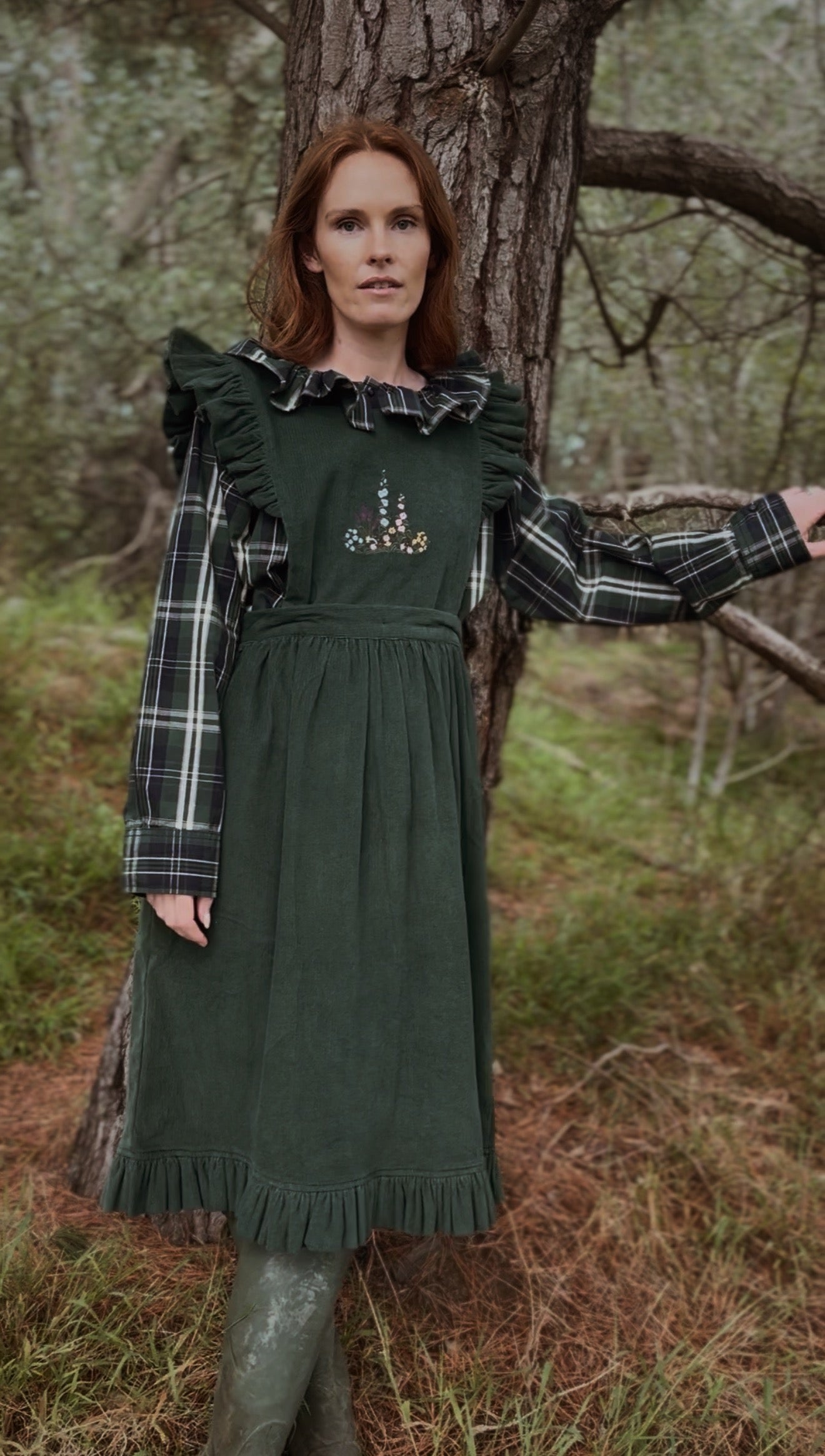 REWORKED PLAID CHECK GREEN & NAVY BLOUSE XS-M