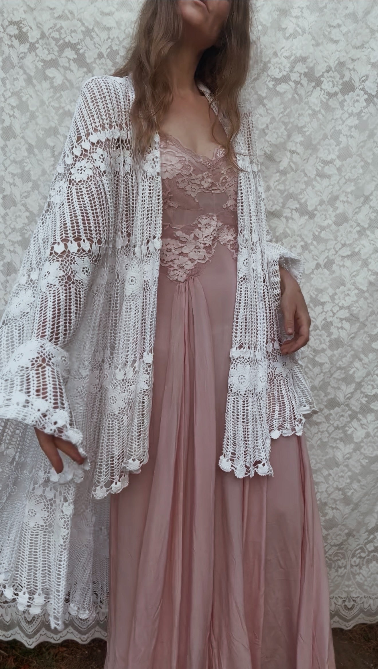 REWORKED - WHITE CROCHET THROW ONE SIZE