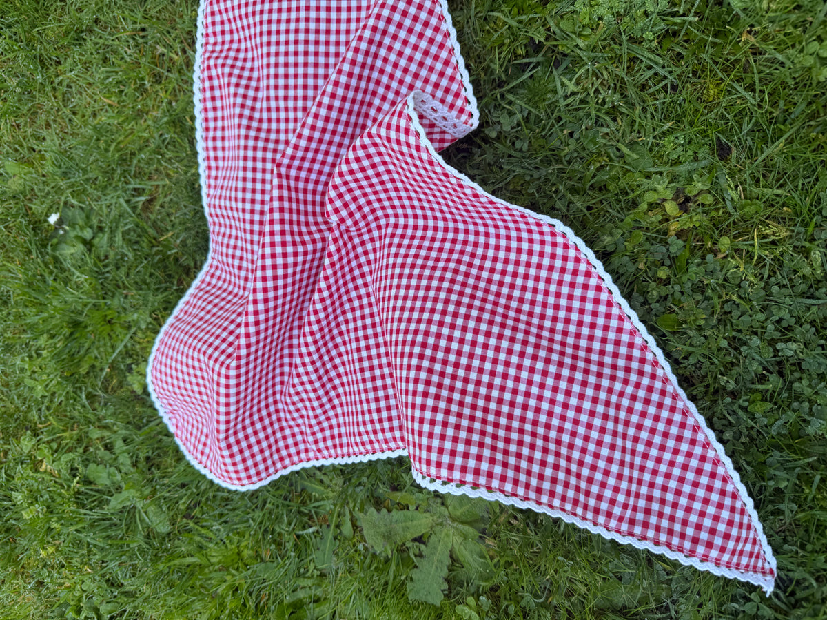 RED COTTON GINGHAM HEAD SCARF