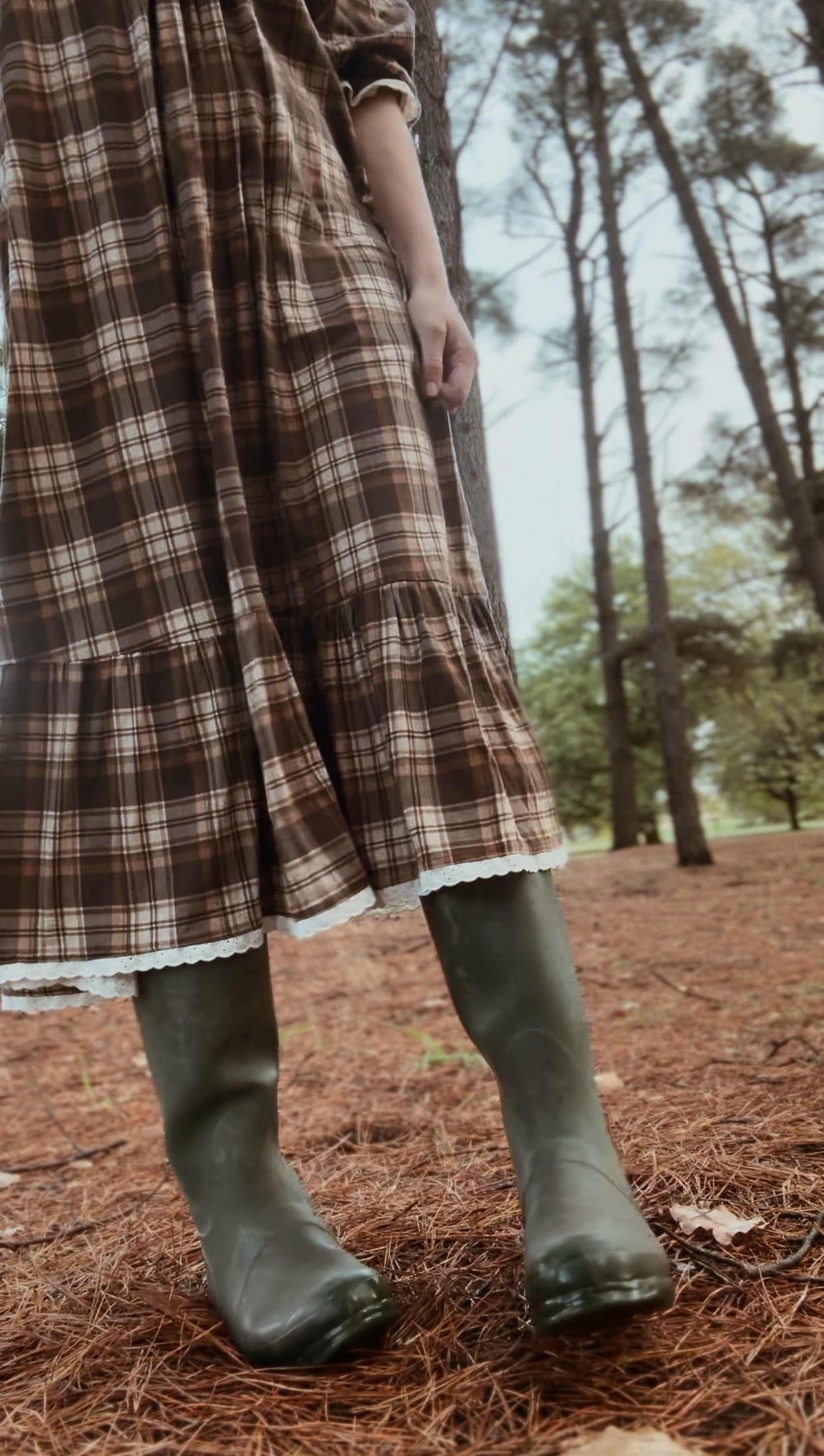 HETTIE SMOCK DRESS BROWN PLAID CHECK