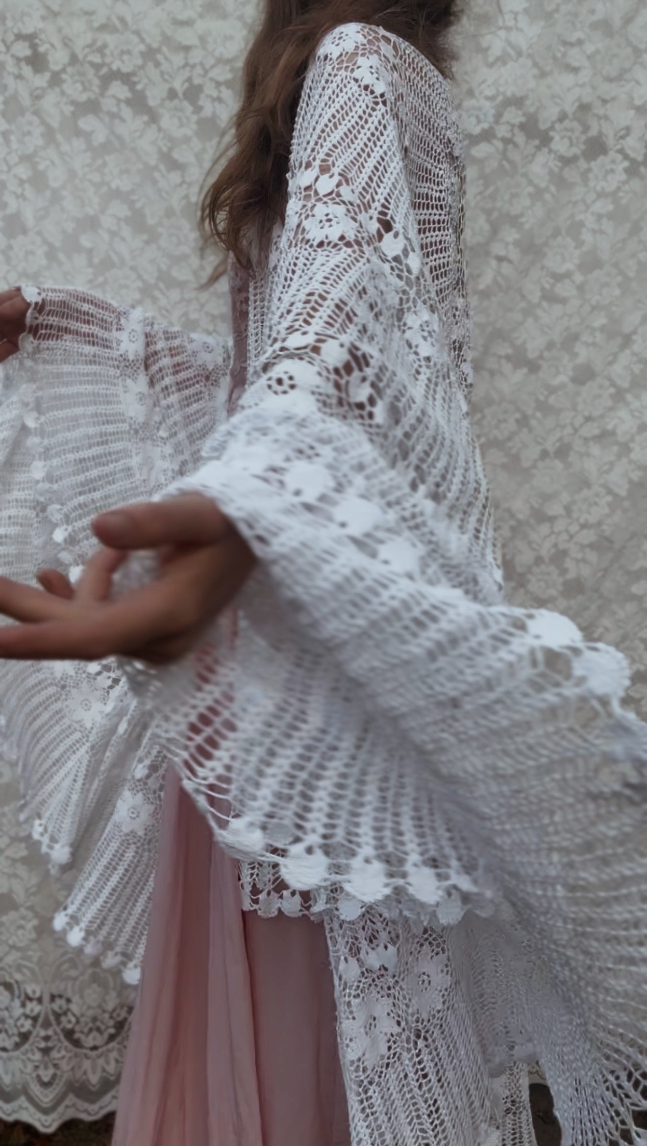 REWORKED - WHITE CROCHET THROW ONE SIZE