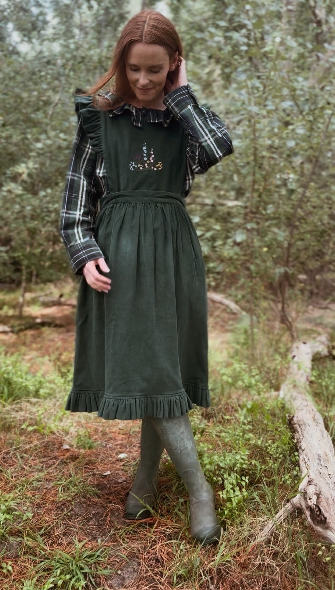 REWORKED PLAID CHECK GREEN & NAVY BLOUSE XS-M