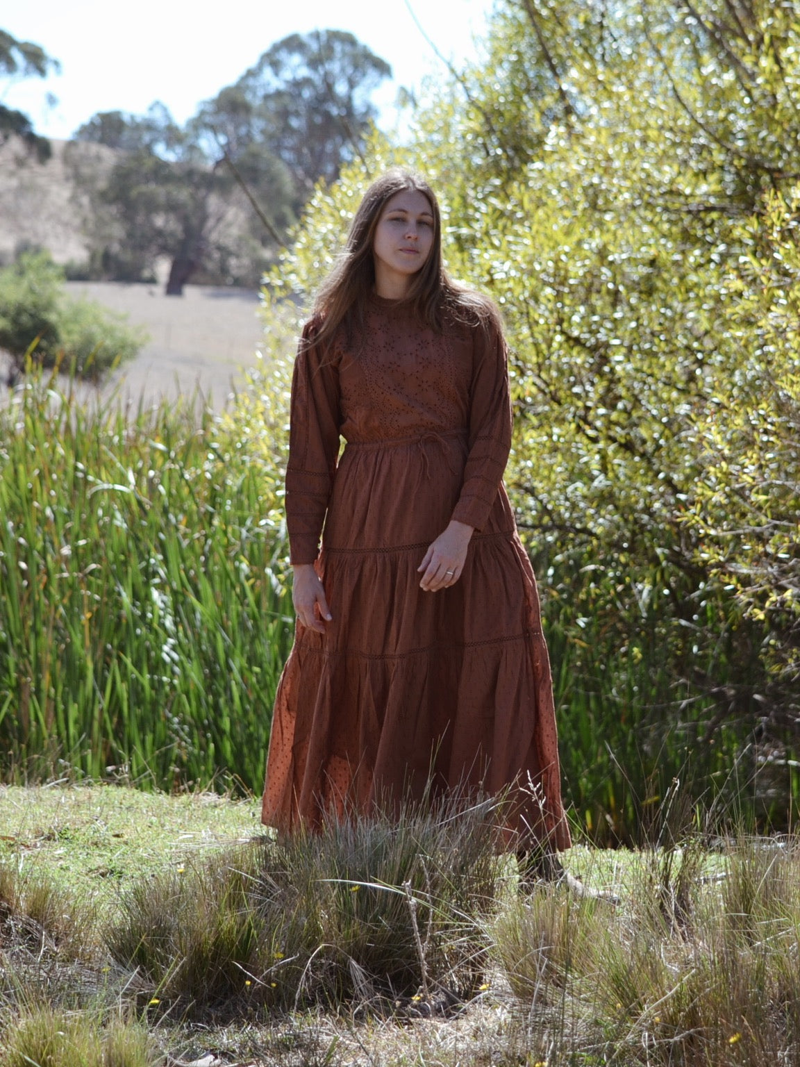 SAINSBURY COTTON LACE DRESS RUST