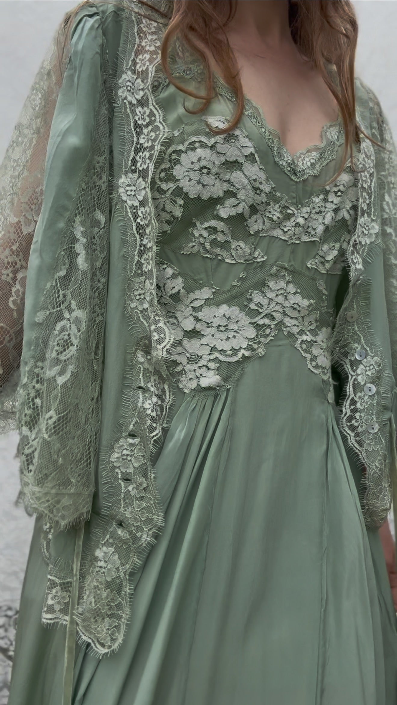 AMORET SILK CAPELET BLOUSE - SAGE