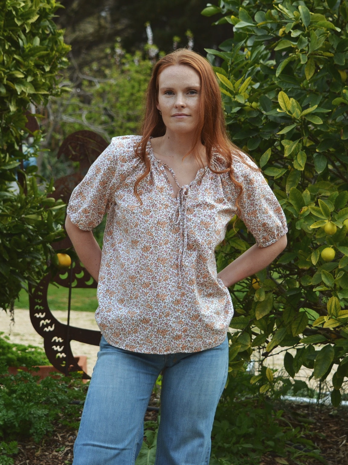 REWORKED - ONE OF A KIND COTTON SMOCK BLOUSE PINK FLORAL SMALL