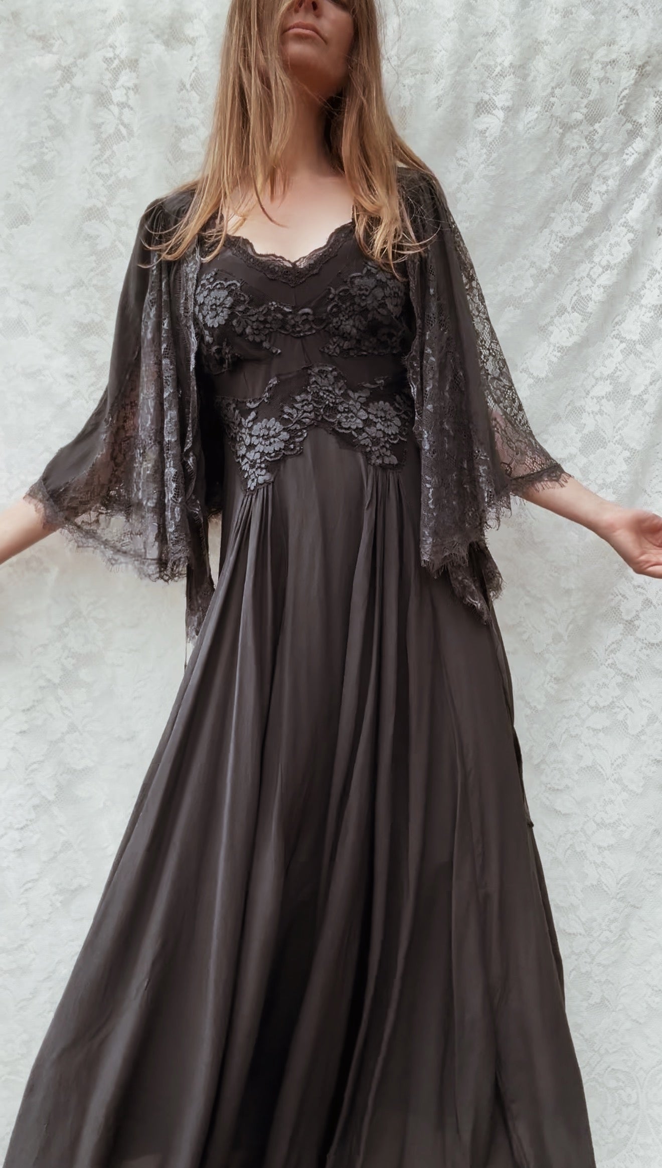 PREORDER AURORA SILK & LACE DRESS - BLACK