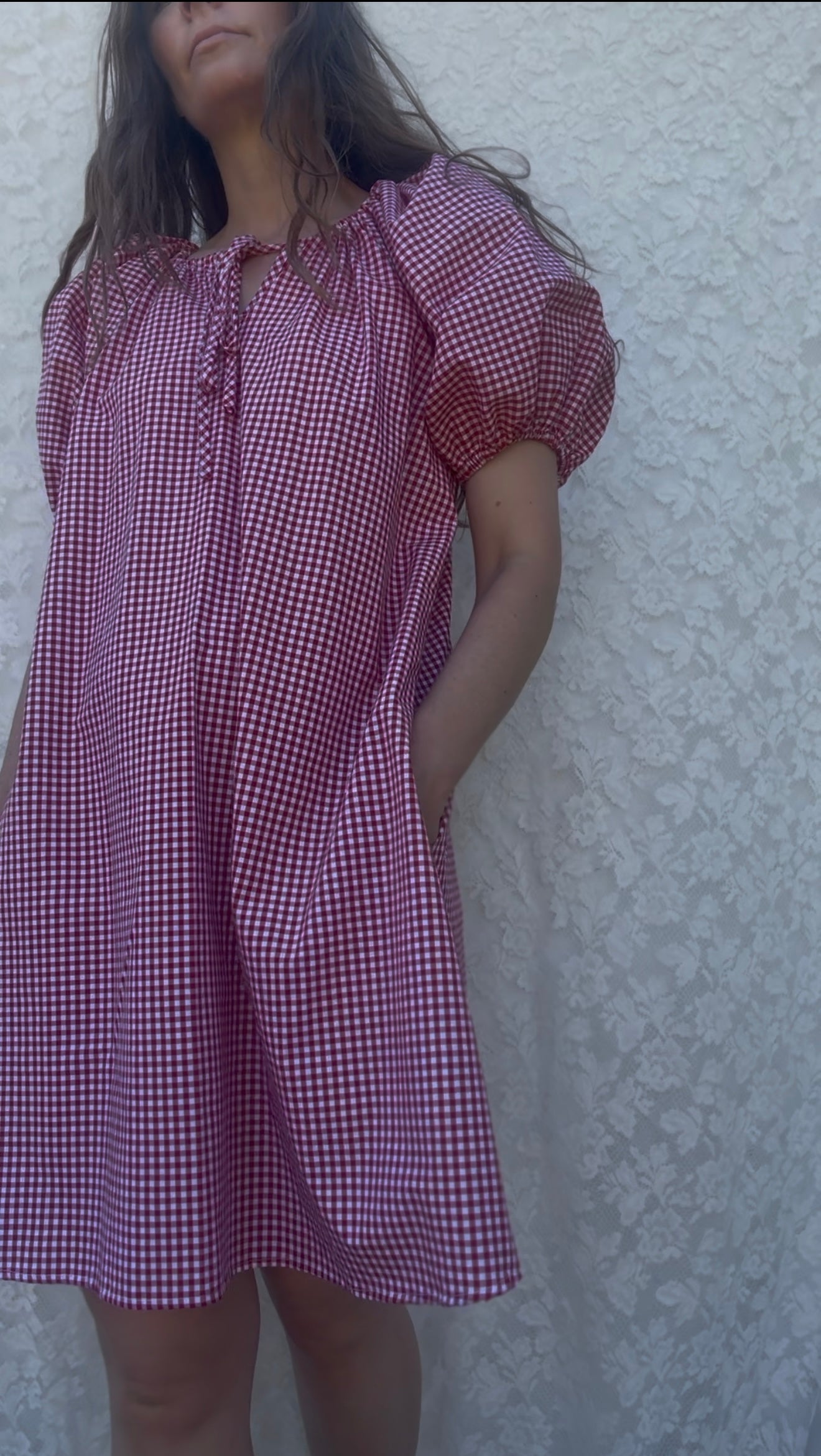 POPPY SMOCK DRESS RED GINGHAM COTTON