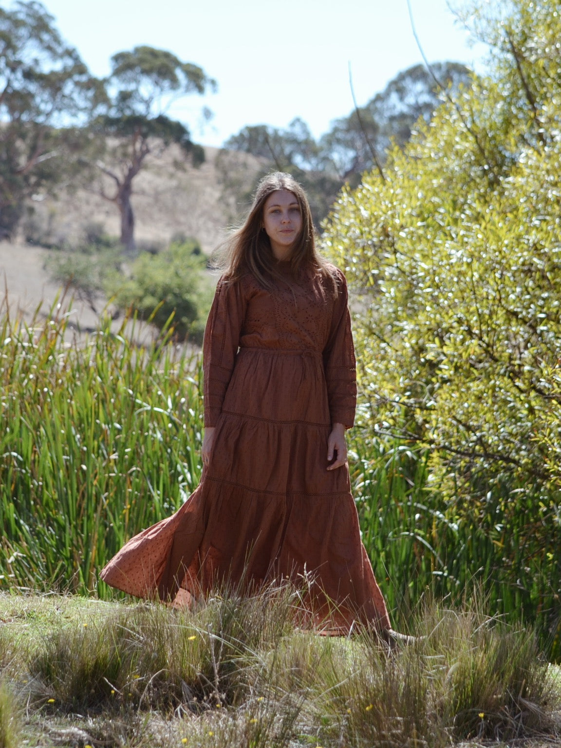SAINSBURY COTTON LACE DRESS RUST