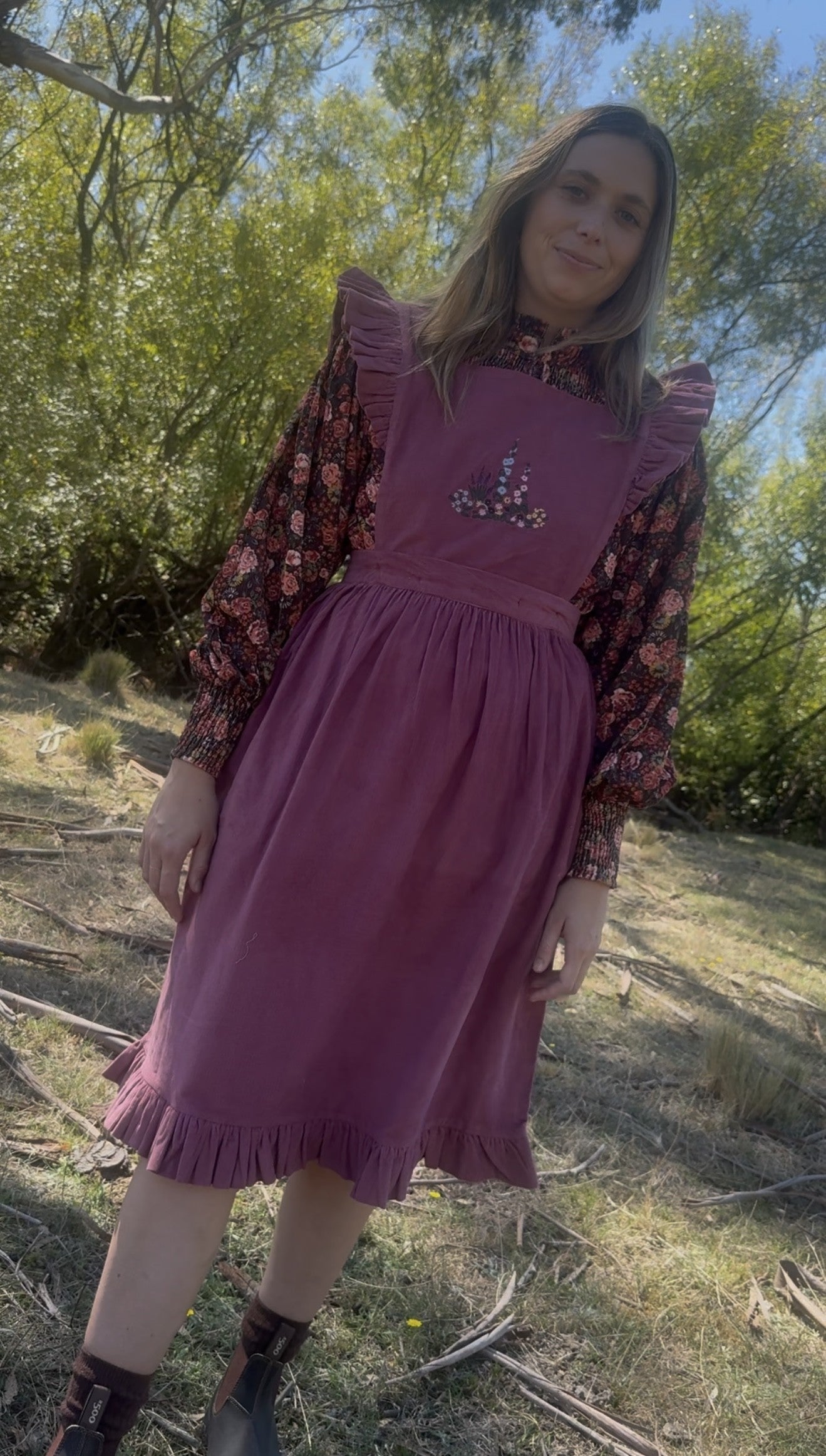 100% RECYCLED COTTON - ANOUK RUFFLE PINAFORE/SKIRT CORDUROY