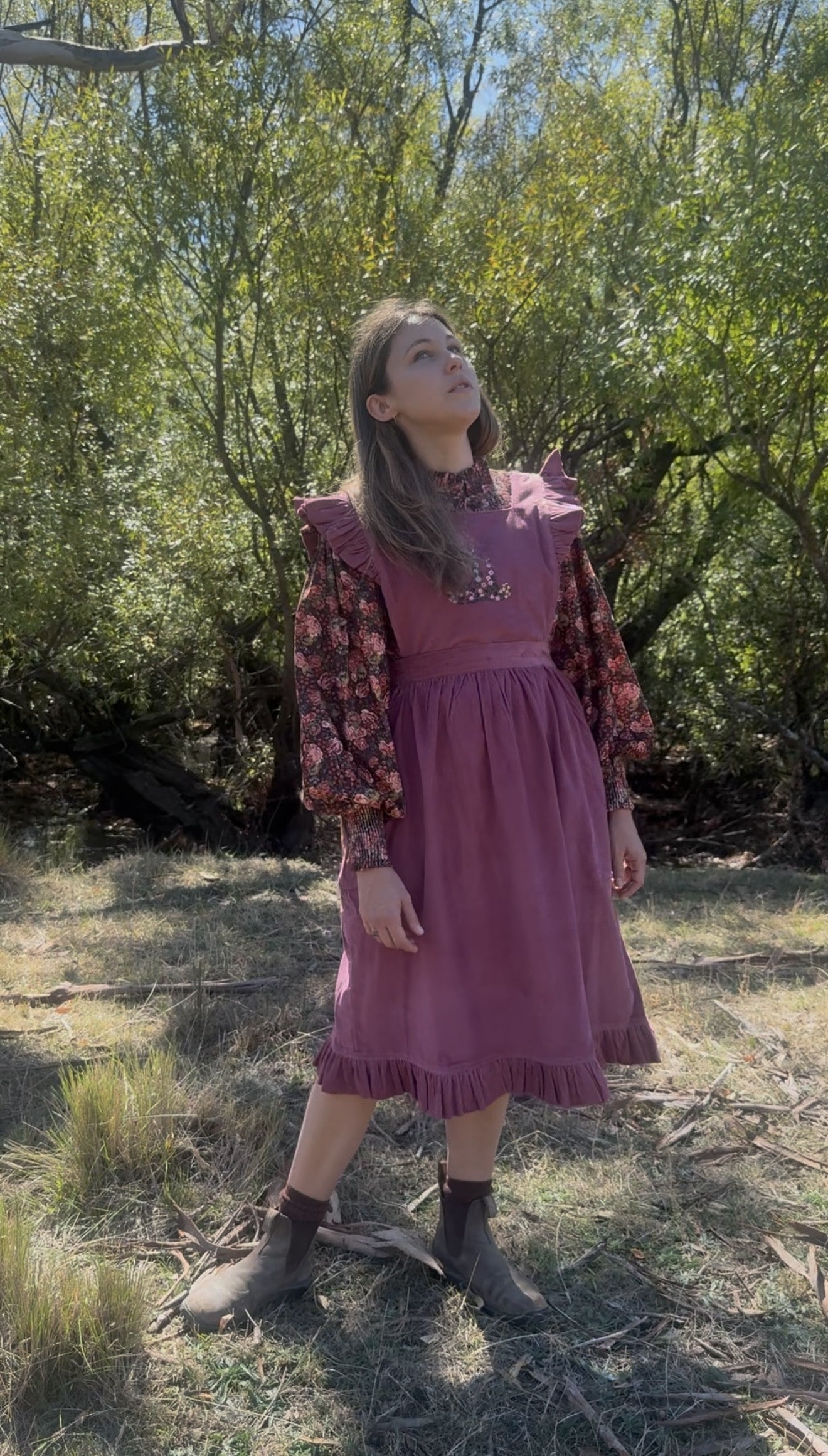 100% RECYCLED COTTON - ANOUK RUFFLE PINAFORE/SKIRT CORDUROY